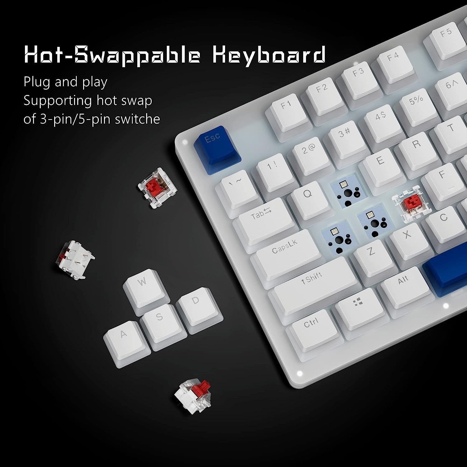 Red Switch K87 Pro TKL Mechanical Keyboard - Hot Swappable Keyboard with Pudding Keycaps, Gateron Switch, and RGB Backlit. Ideal Gaming Keyboard for PC, PS4, and Xbox.