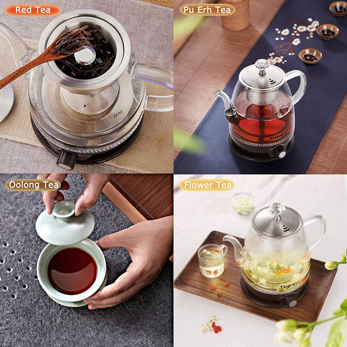 Electric Kettle with Automatic Tea-brewing and Keep Warm Functions - Features Dual Modes for Tea and Hot Water - 1L Capacity - Includes Stainless Steel Infuser - Suitable for Pour Over Tea and Hot Water - Convenient Electric Tea Maker.
