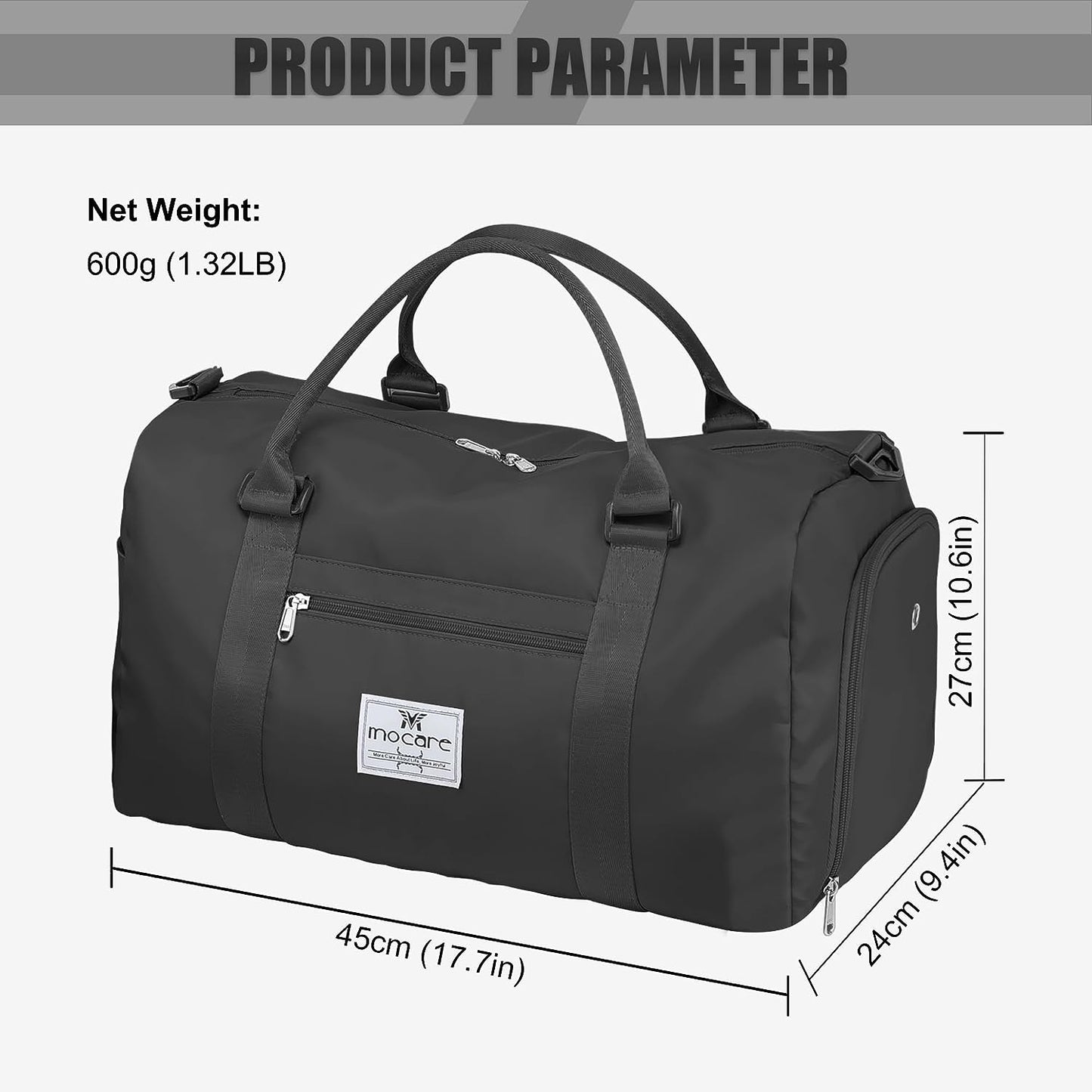 Waterproof Sports Gym Bag - Travel Duffel Tote with Shoes Compartment - Suitable for Women and Men - Multipurpose Overnight Weekender Bag for Yoga, Fitness, and More - Classic Black Design.