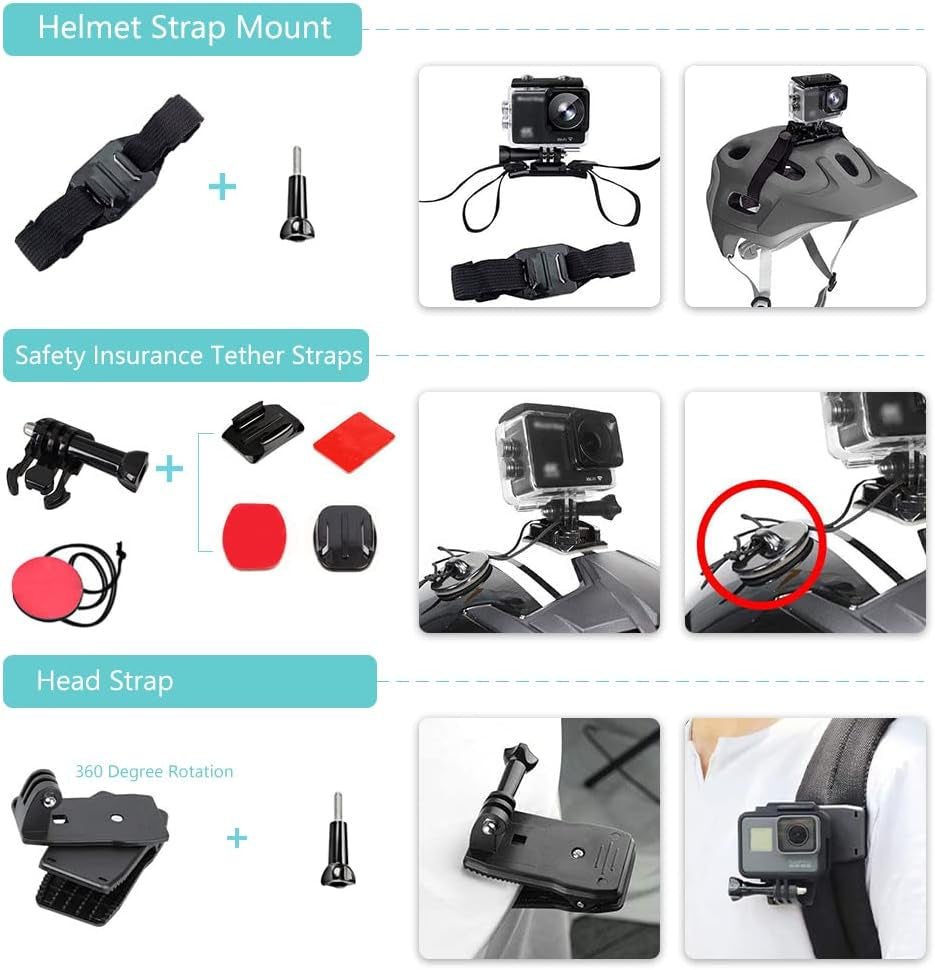 50-in-1 Outdoor Sports Camera Accessories Kit for GoPro Hero 10 9 8 7 6 5 4 Fusion AKASO EK7000 APEMAN Campark - Complete Accessory Bundle Kit with Carry Case, Phone Holder, Charging Base, Tripod, Car Suction Cup, Bicycle Bracket, and More