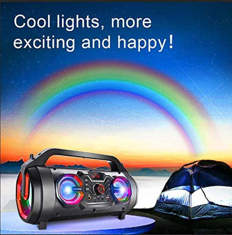 Bluetooth Speakers: 30W Portable Outdoor Boombox with Subwoofer, Colorful Lights, EQ, Stereo Sound, and Booming Bass. Enjoy 10H Playtime with this Wireless Speaker for Home Party, Camping, and Travel.