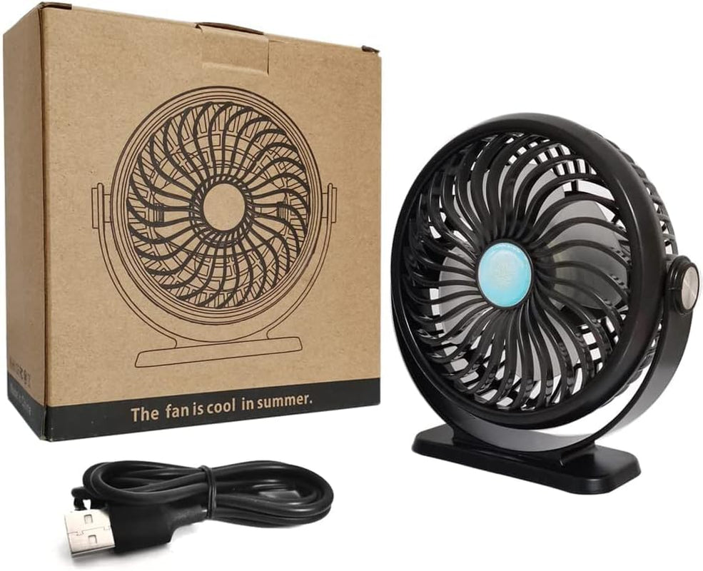 5-Inch USB Desk Fan with 3 Speeds: Powered by a 2600mAh Battery and USB, this Mini Desktop Fan Provides Strong Airflow. Versatile for Home, Office, Outdoor, and Travel Use. Color: Black.