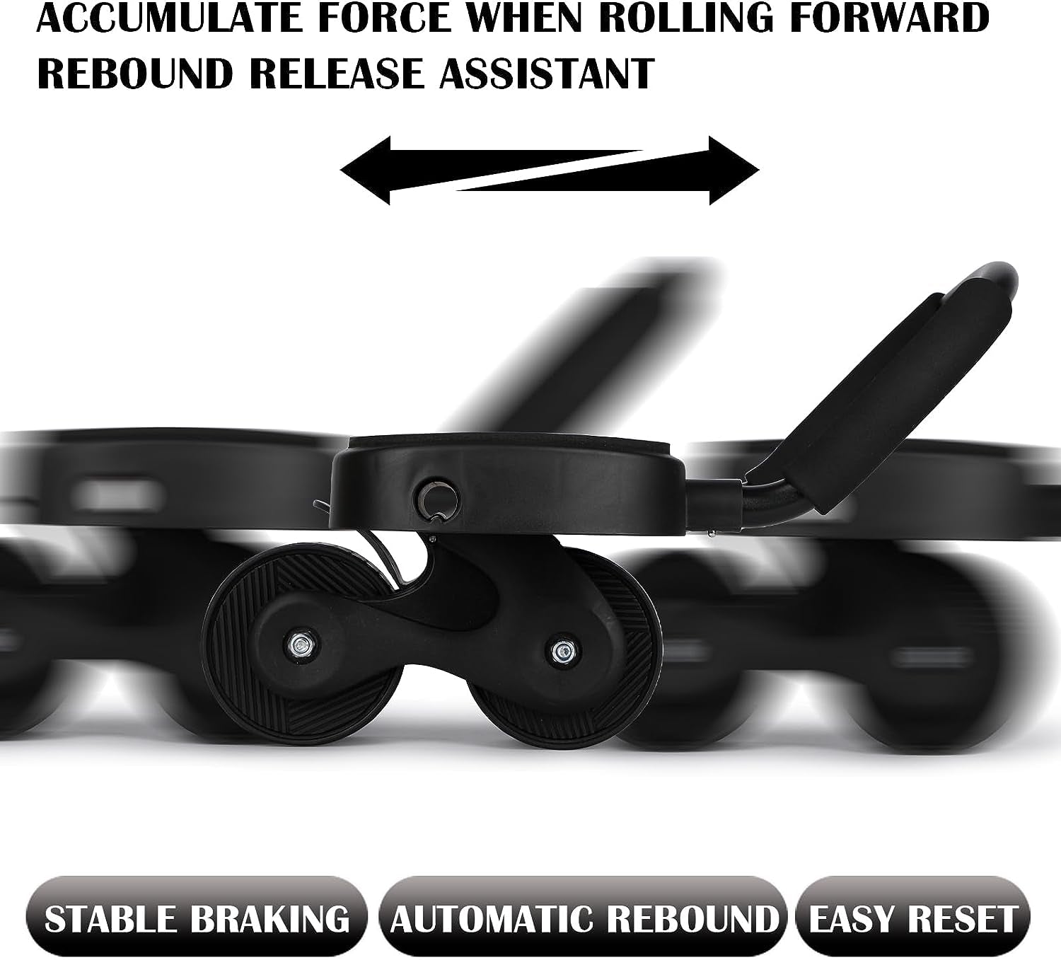 Automatic Rebound Ab Roller with Elbow Support, Tension Rope, Knee Mat, and Foam Grip - Core Strength Trainer for Ab Workouts. Dual Wheel Design.