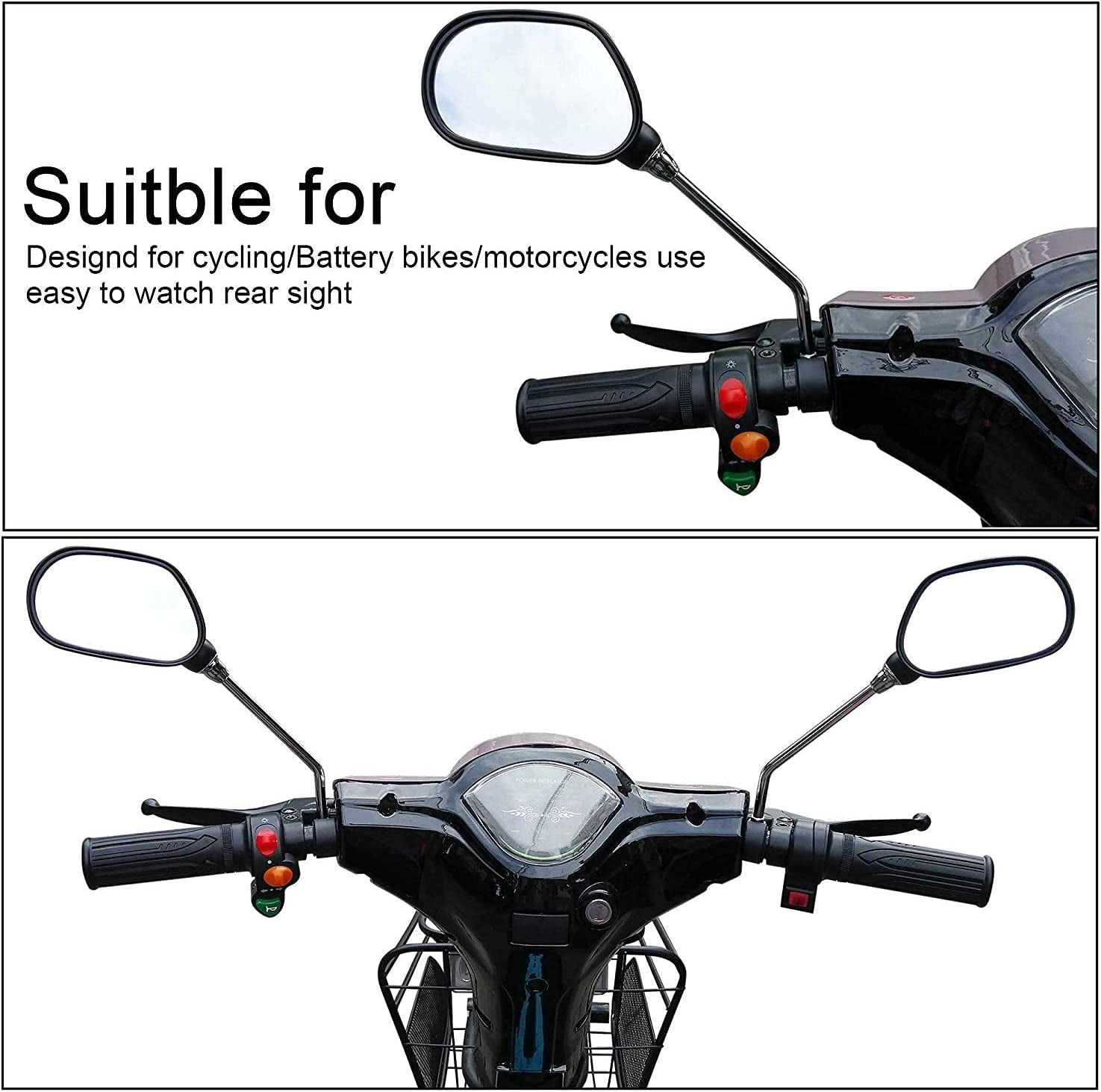 Mountain Bike Handlebar Mirrors: 1 Pair of HD Blast-Resistant, Adjustable Rotatable Glass Mirrors for Safe Rearview on Mountain Bikes and Motorcycles.