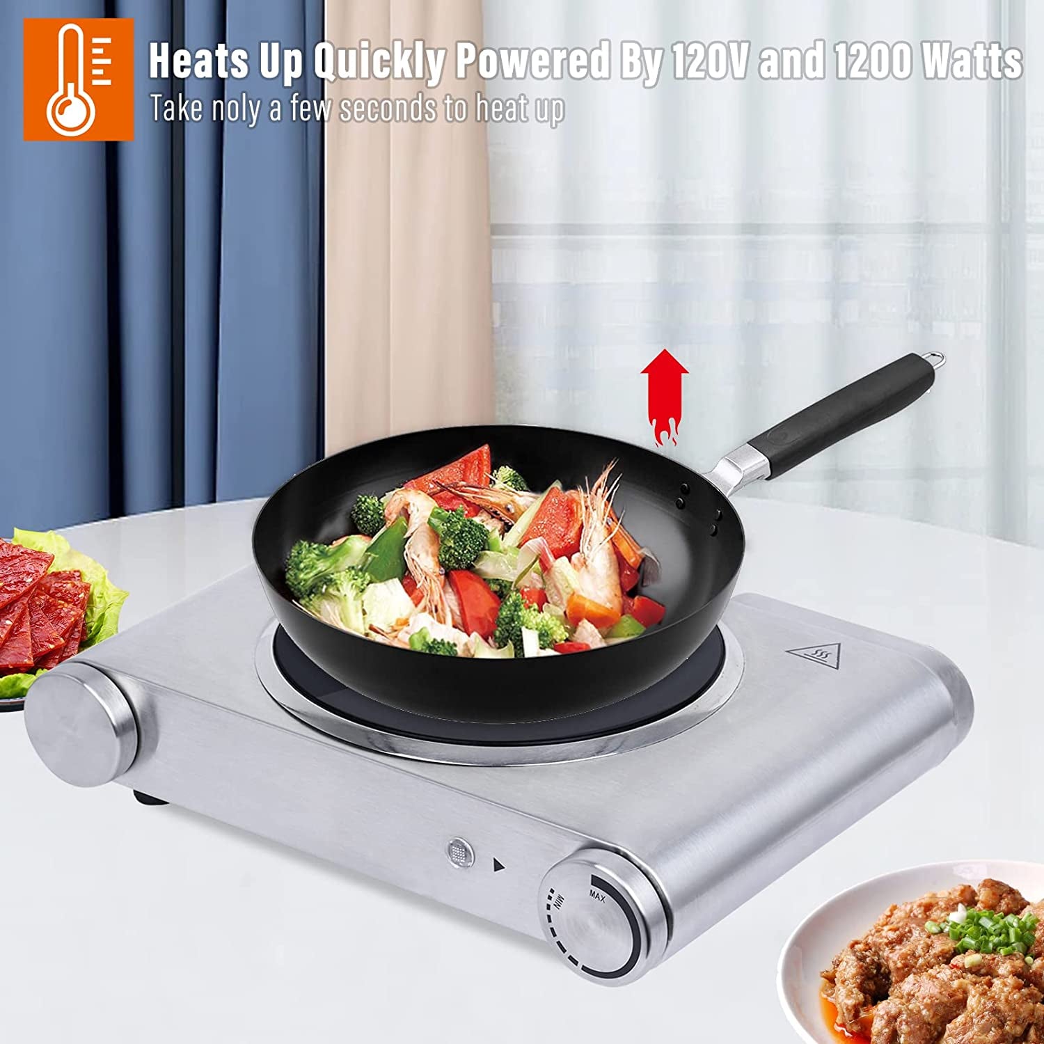 Single Burner Electric Hot Plate - 1200W Countertop Electric Cooktop, Portable Electric Stove in Stainless Steel. Features Temperature Control and Easy-to-Clean Surface.