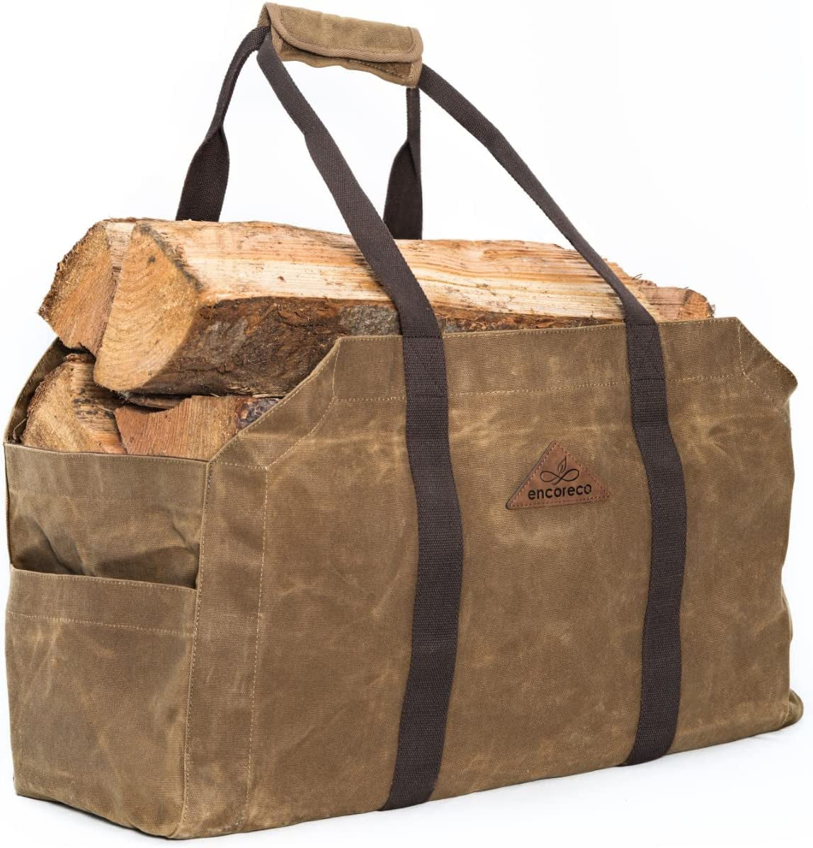 Heavy Duty 22oz Waxed Canvas Bag - Self-Standing Firewood Carrier, Extra Large Water Resistant Log Carrier. Ideal for Fireplace, Wood Stove, Camping, Gardening, Fire Pit, Storage, and More.