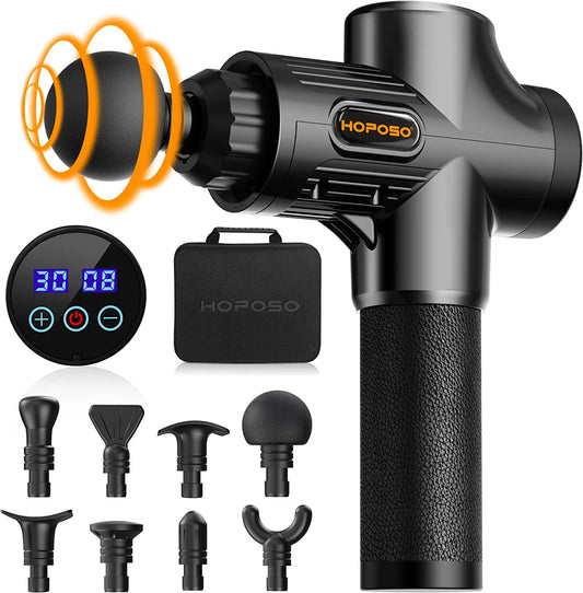 Professional Deep Tissue Percussion Massager with 30 Speed Levels - Electric Handheld Massage Gun for Muscle Pain Relief, Deep Relaxation - Includes 8 Massage Heads 