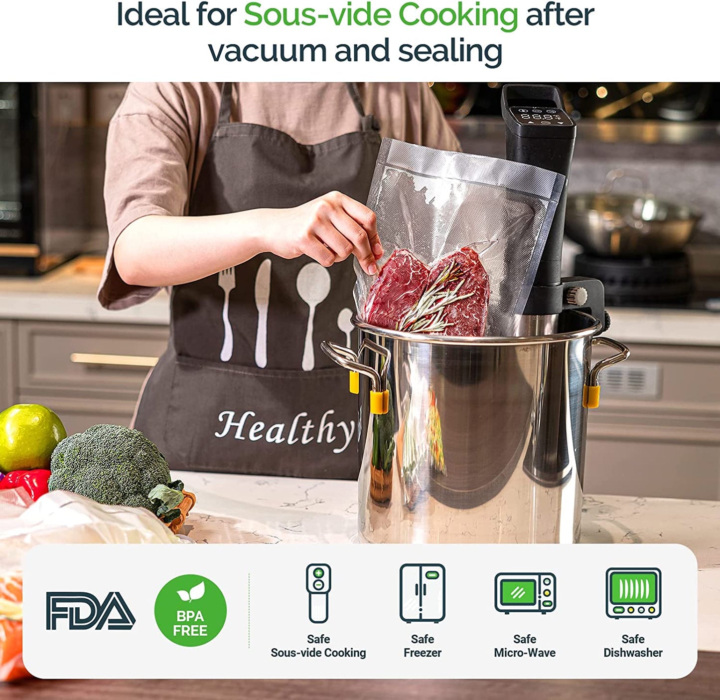 Automatic Vacuum Sealer Machine - Starter Kit with LED Indicator Lights - Easy to Clean - Offers Dry & Moist Food Modes - Compact Design - Color: Black.