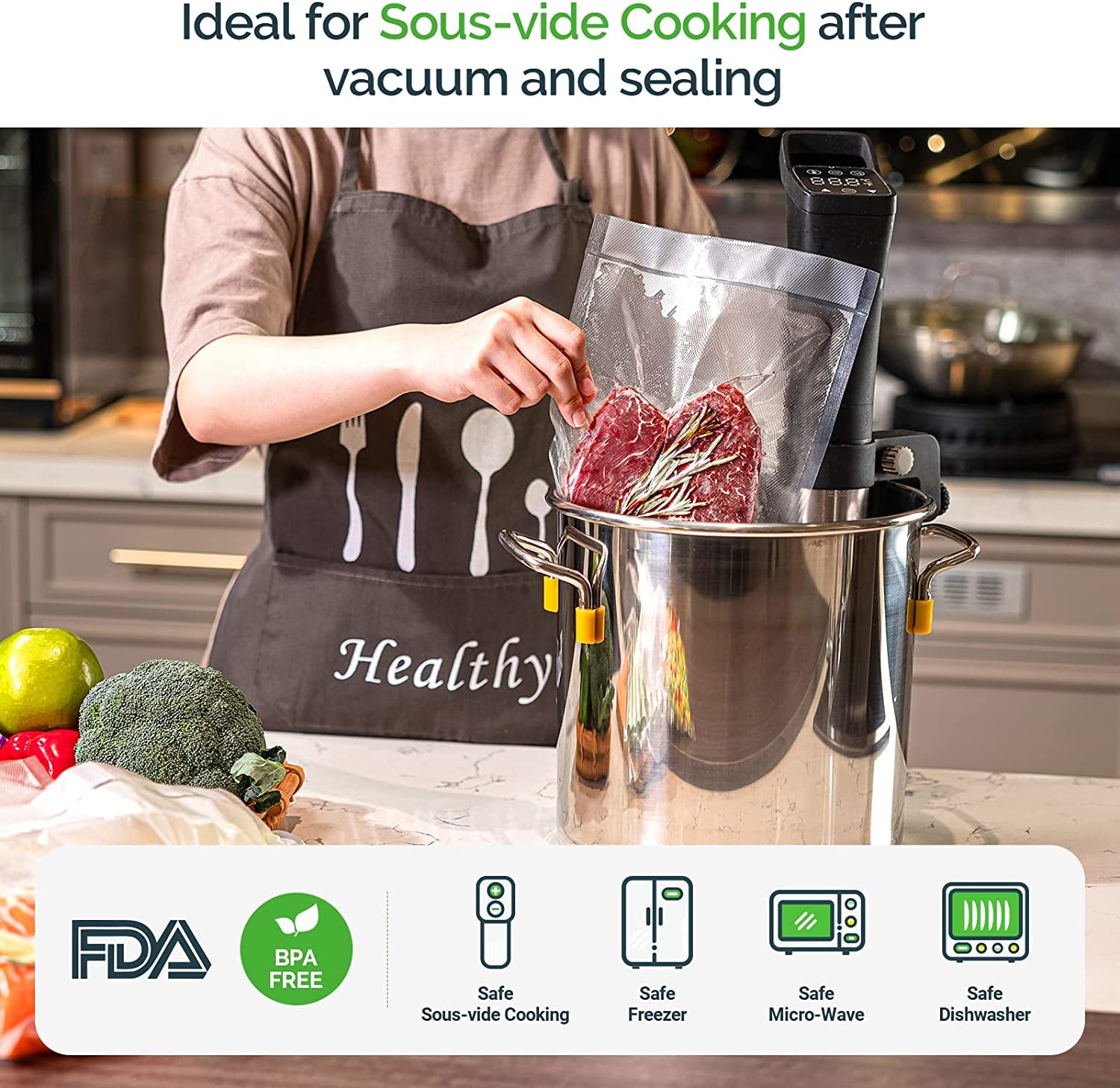 Automatic Vacuum Sealer Machine - Starter Kit with LED Indicator Lights - Easy to Clean - Offers Dry & Moist Food Modes - Compact Design - Color: Black.