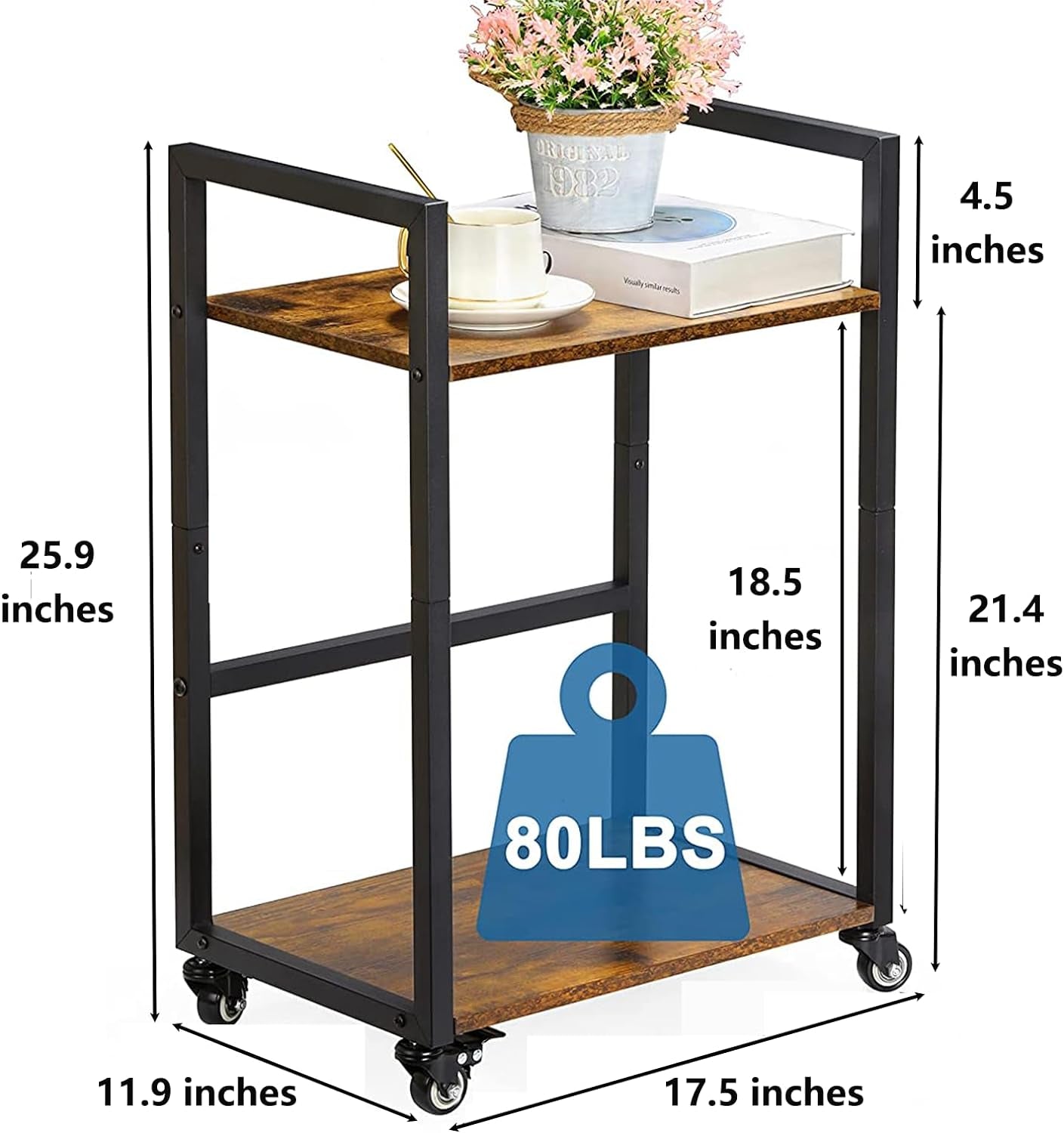 Mobile CPU Holder Stand Cart with Rolling Caster Wheels - Computer Tower Stand for Gaming PCs and Printers, 2 Tier Design