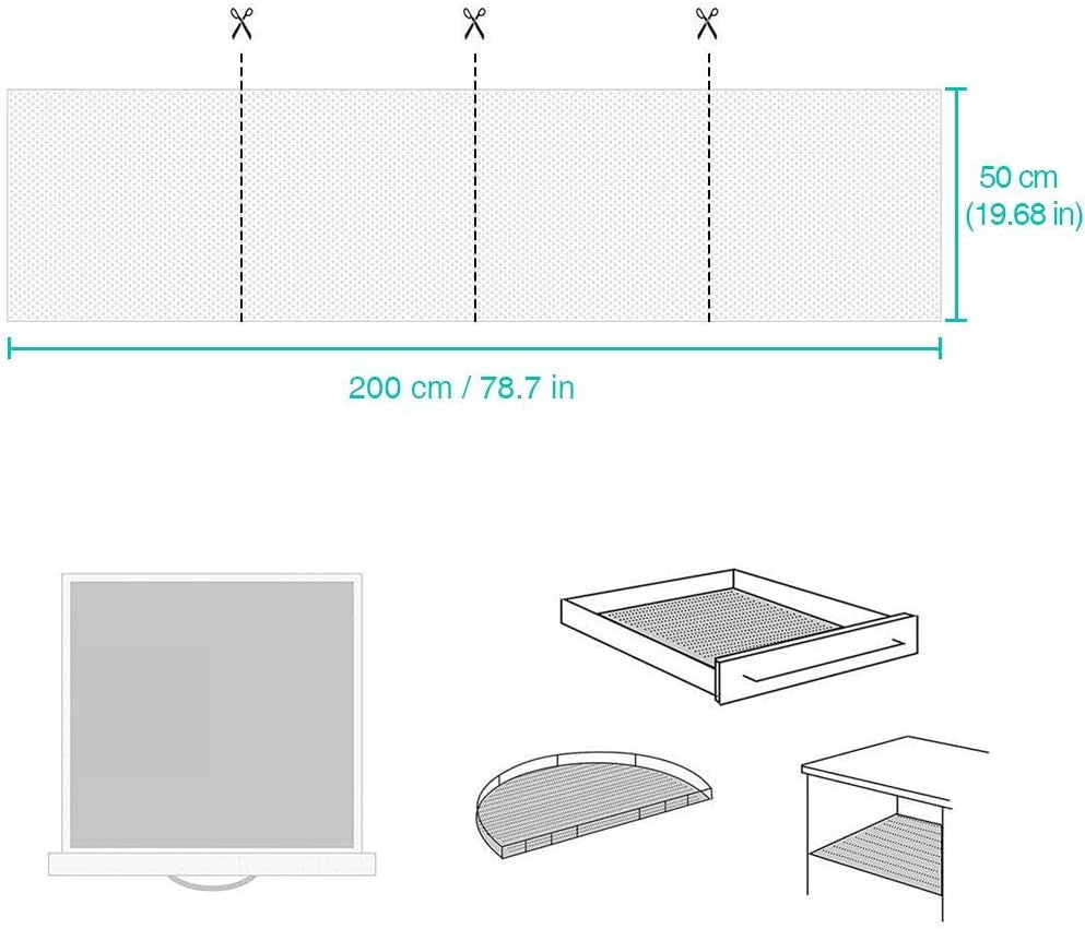 Grid Pattern Non-Slip Shelf Liners - 78 x 20 Inch Sheets that are Easy to Cut - Made from PVC with a Non-Adhesive, Anti-Slip Design - Suitable for Kitchen Cabinets, Drawers, Refrigerator Shelves, Bathroom Floors, and for Use in Home and Office Settings