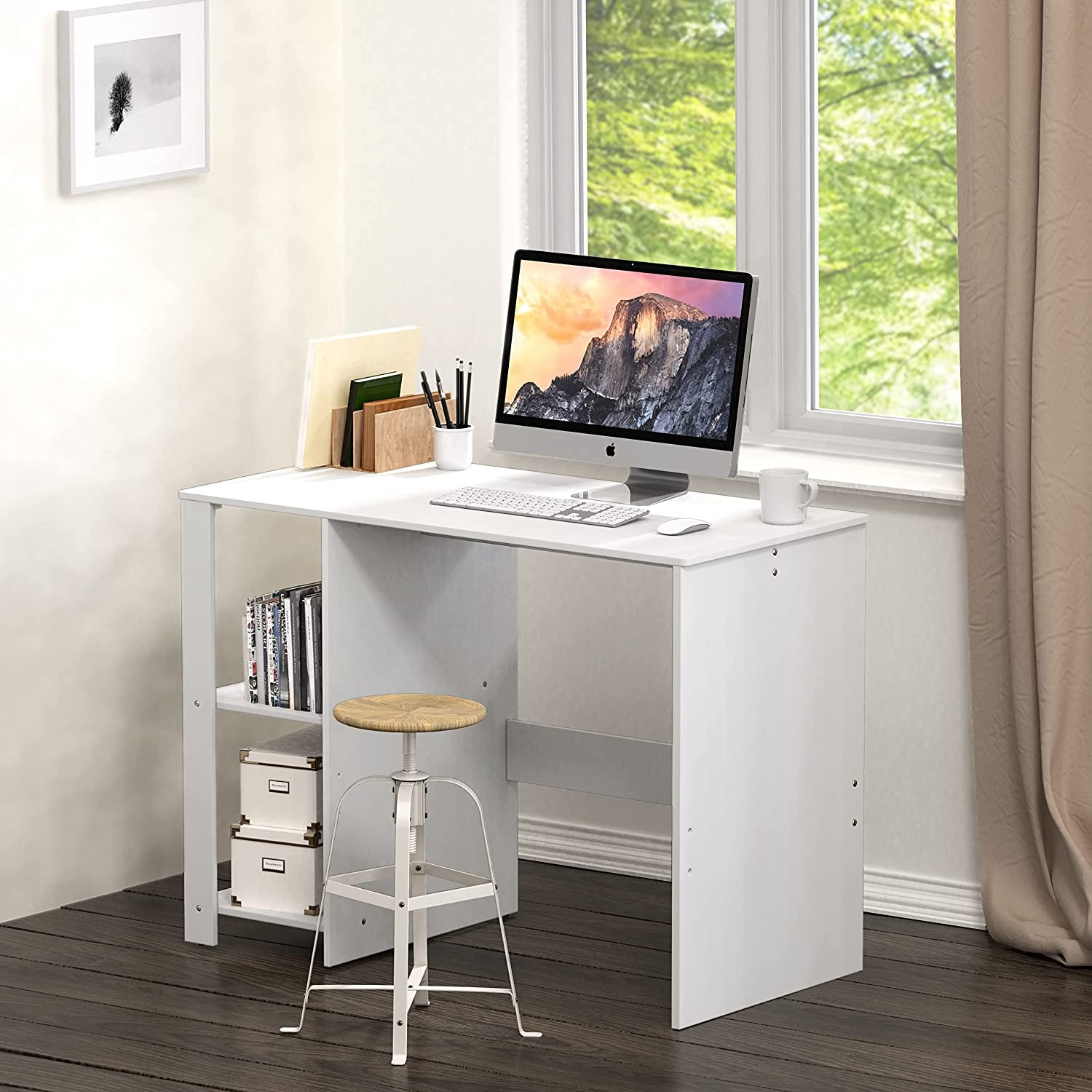 Home Office Computer Desk with Storage Shelves in White