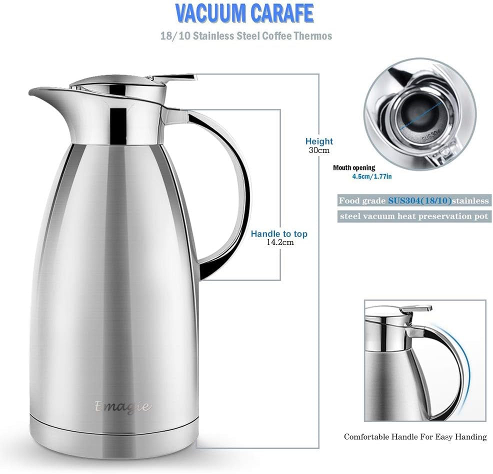 304 Stainless Steel Double Wall Vacuum Insulated 2.3L Vacuum Jug - Carafe for Coffee, Drinks, Plunger-Juice, Milk, Tea, and Water