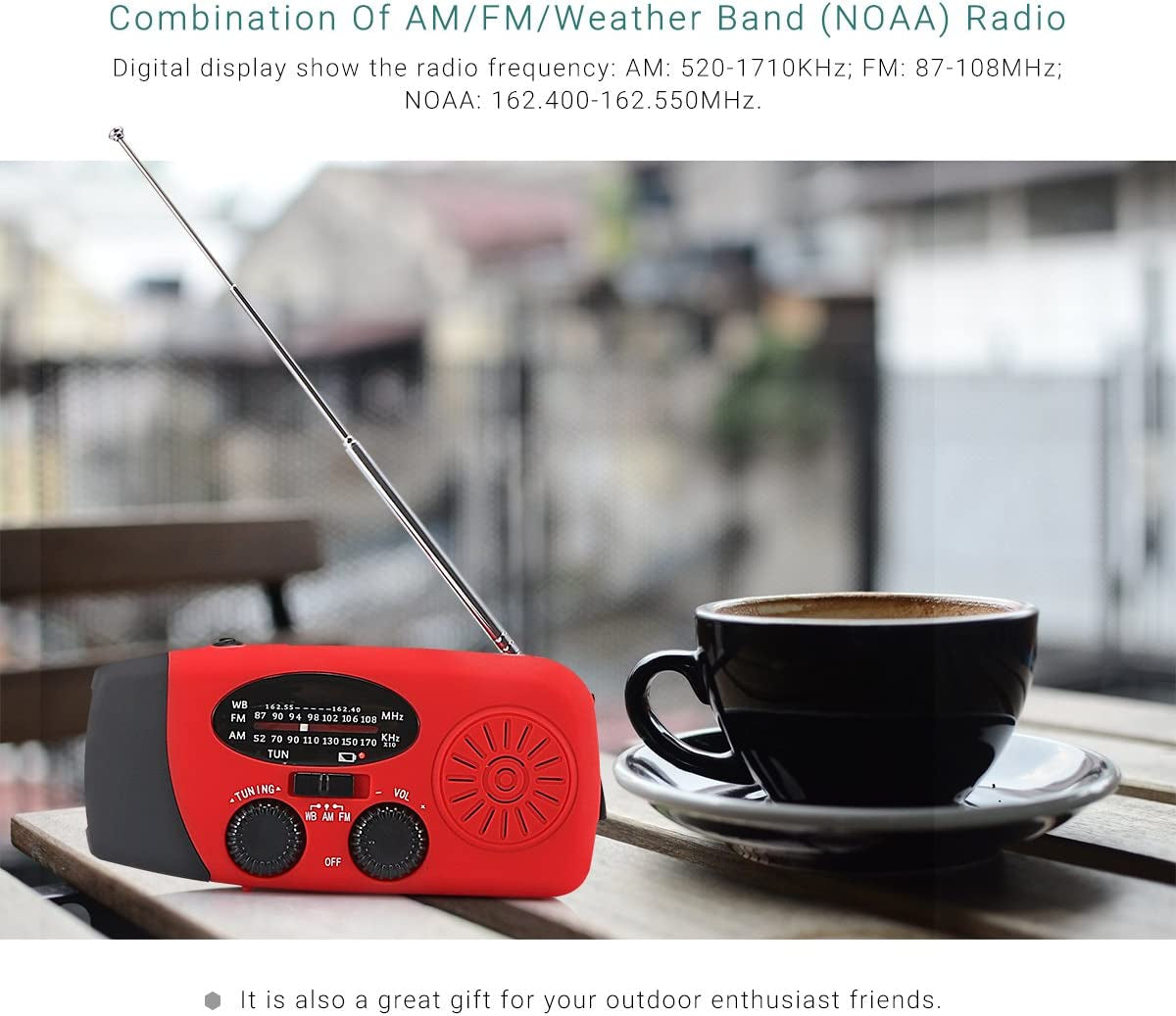 Solar Powered Hand Crank Emergency Weather Radio: Features FM/AM/NOAA Radio, 3-LED Flashlight, and 2000mAh Power Bank for Smartphones - A Must-Have for Emergency Situations.