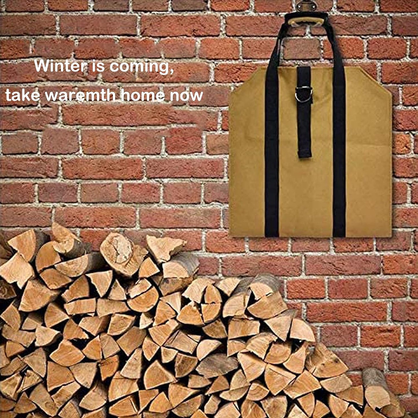 Canvas Firewood Tote with Handle - Sturdy Firewood Log Carrier Bag for Fireplaces and Camping, 39 x 18 Inches 