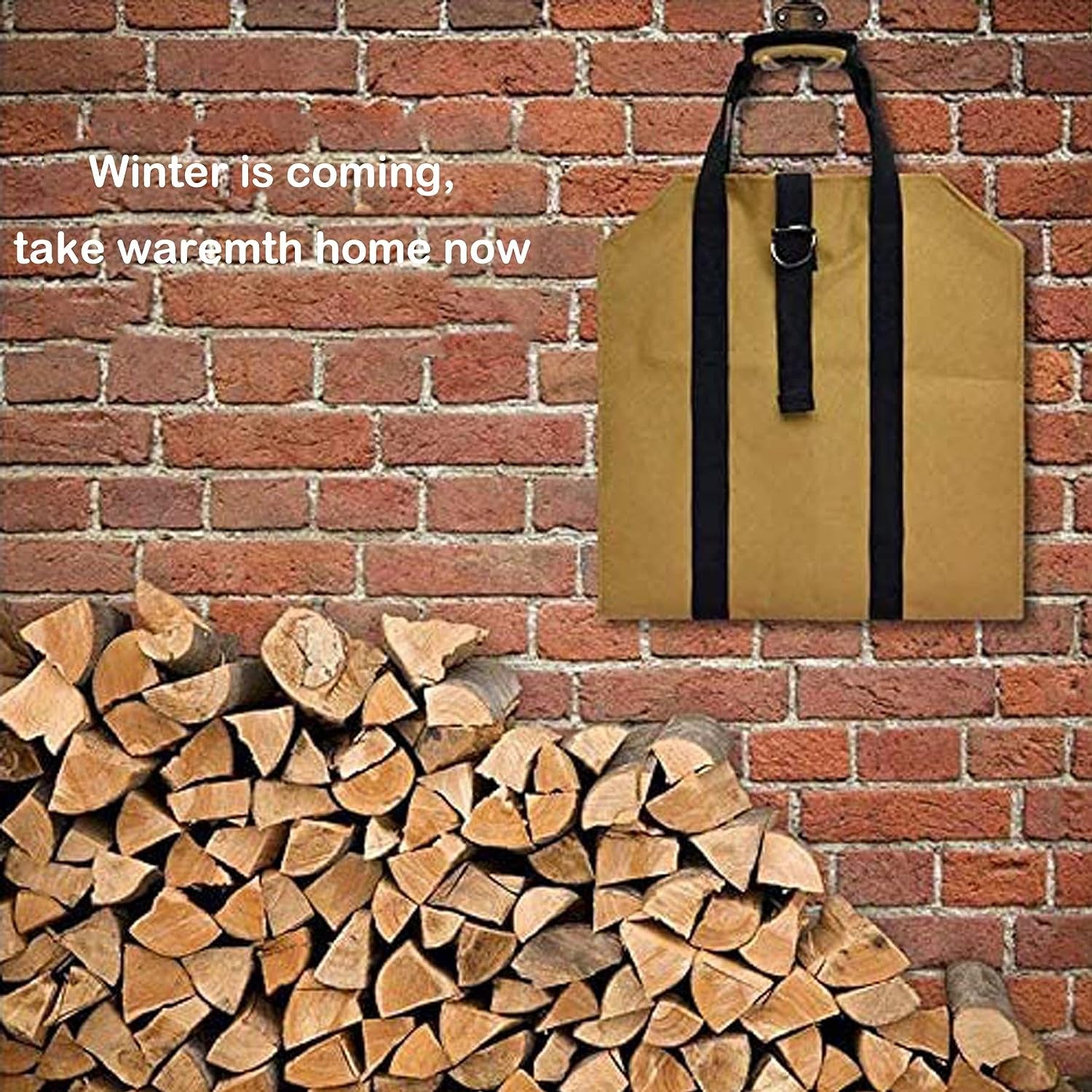 Canvas Firewood Tote with Handle - Sturdy Firewood Log Carrier Bag for Fireplaces and Camping, 39 x 18 Inches 