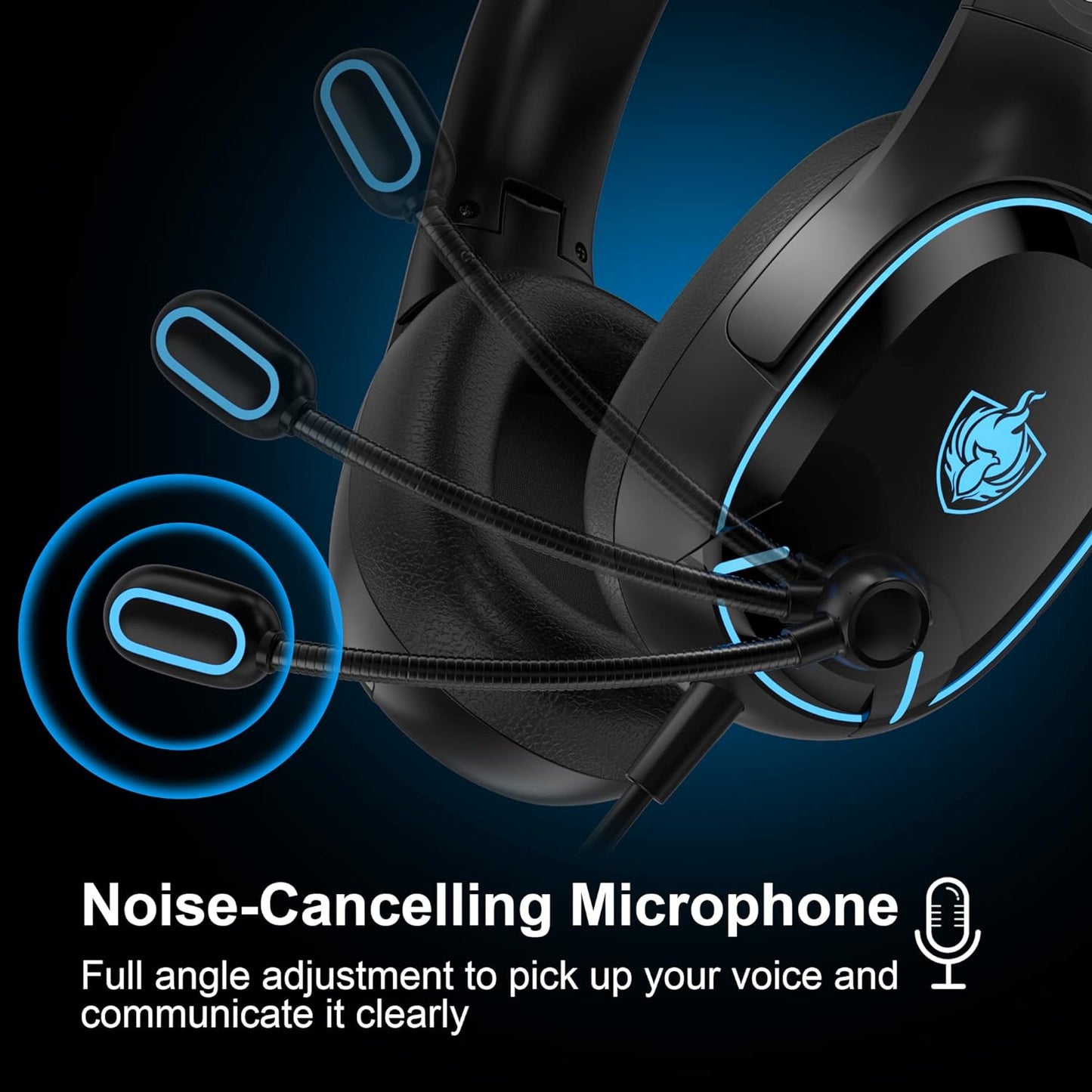 Premium Gaming Headset with 7.1 Surround Sound, Noise Cancelling Mic, and LED Light - Compatible with PC, PS4, PS5, Nintendo Switch, and More (Blue)