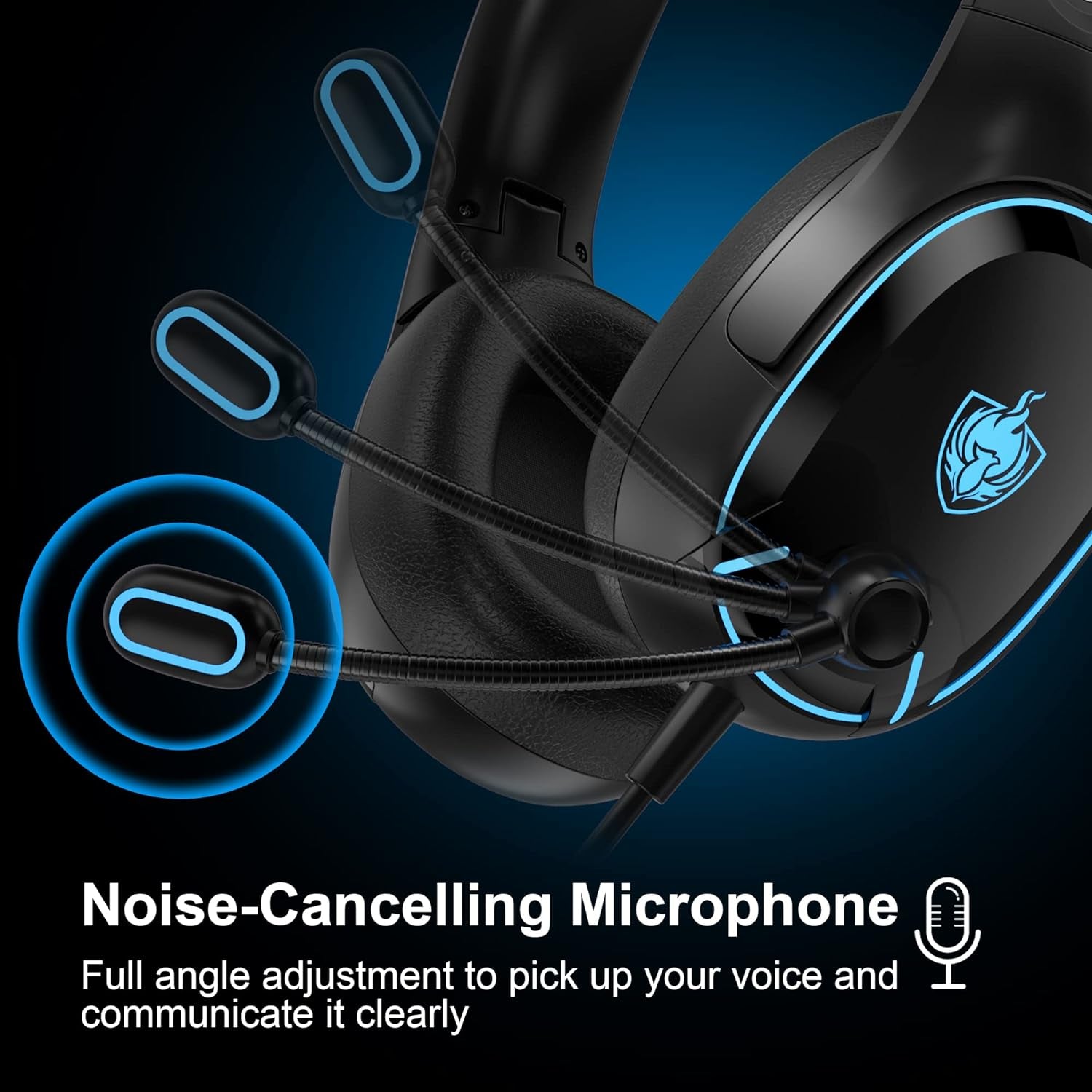 Premium Gaming Headset with 7.1 Surround Sound, Noise Cancelling Mic, and LED Light - Compatible with PC, PS4, PS5, Nintendo Switch, and More (Blue)
