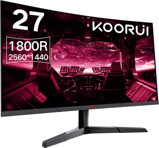 QHD Curved 27 Inch Monitor - High-Performance VA Gaming Monitor with Fast Refresh Rate and Eye Protection (2560 * 1440P, R1800, 144Hz, 1ms, DCI-P3 85%, DP+HDMI, Game Mode, Rocker Button) - Sleek Design with Narrow Bezel