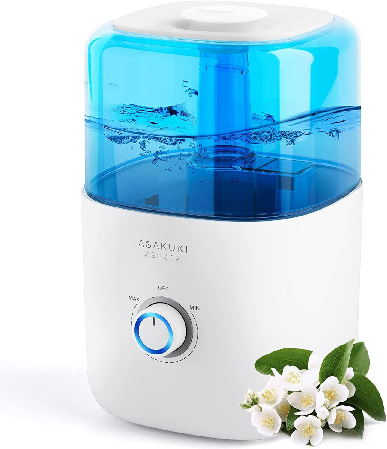 Bedroom Humidifier: Top Fill Design with 3L Capacity, also Works as an Oil Diffuser. Suitable for Baby, Kids, Nursery, and Plants. Operates Quietly at 22dB Ultrasonic Humidification with 300ml/H Output. Features 360° Nozzle and Auto Off Function.