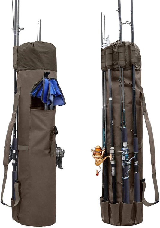 Fishing Rod Bag Reel Organizer - Portable Tackle Bag for Fishing Gear, Oxford Material with Large Capacity, Travel Carry Case for Pole Fishing Tools - Khaki