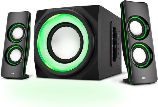 Bluetooth Speaker System with LED Lights - Ideal for Gaming, Movies, Parties, and Multimedia - 2.1 Subwoofer