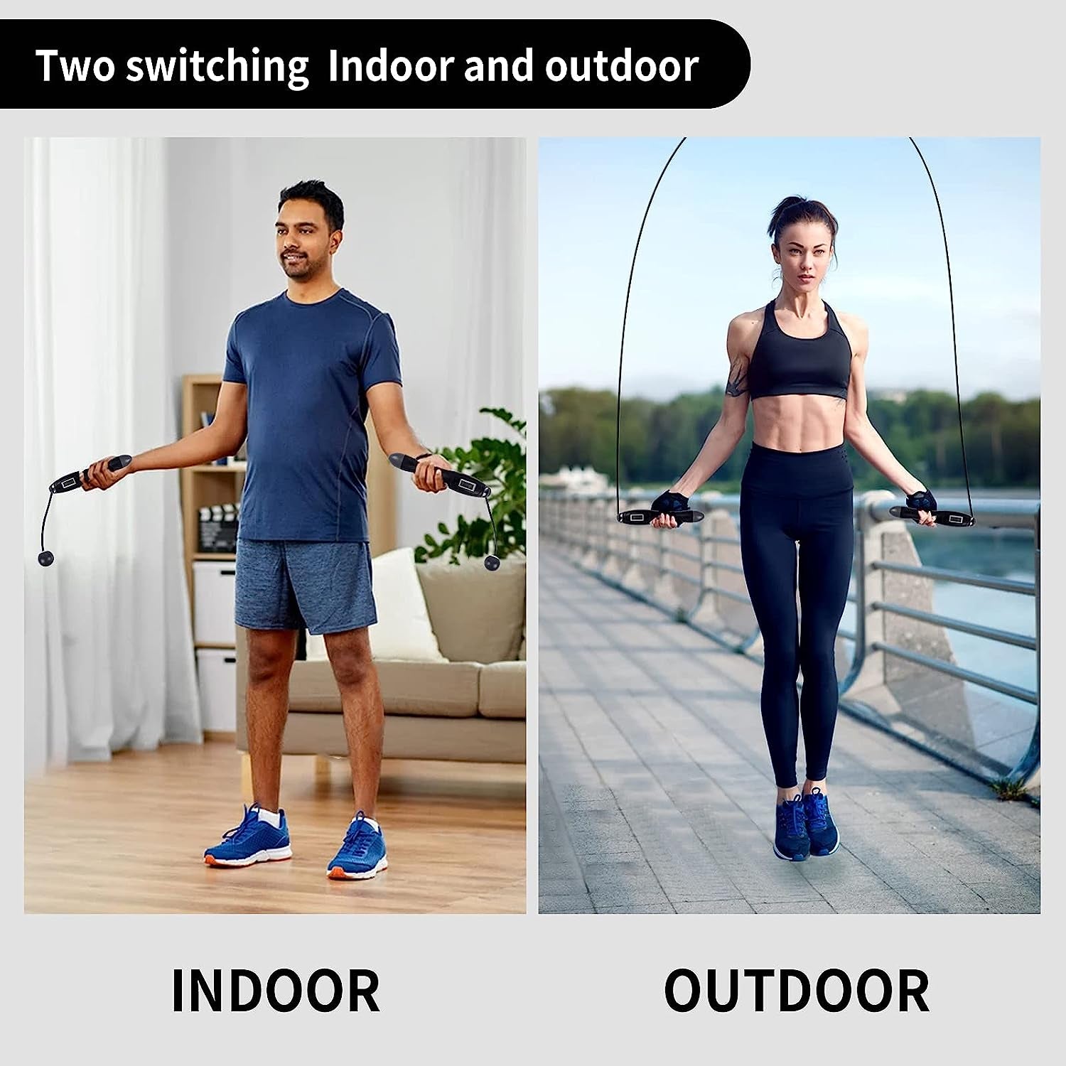 Digital Adjustable Cordless Jump Rope: Dual Mode for Training Fitness, High Speed Skipping Rope for Narrow Spaces, Tangle-Free and Safe for You and Children.