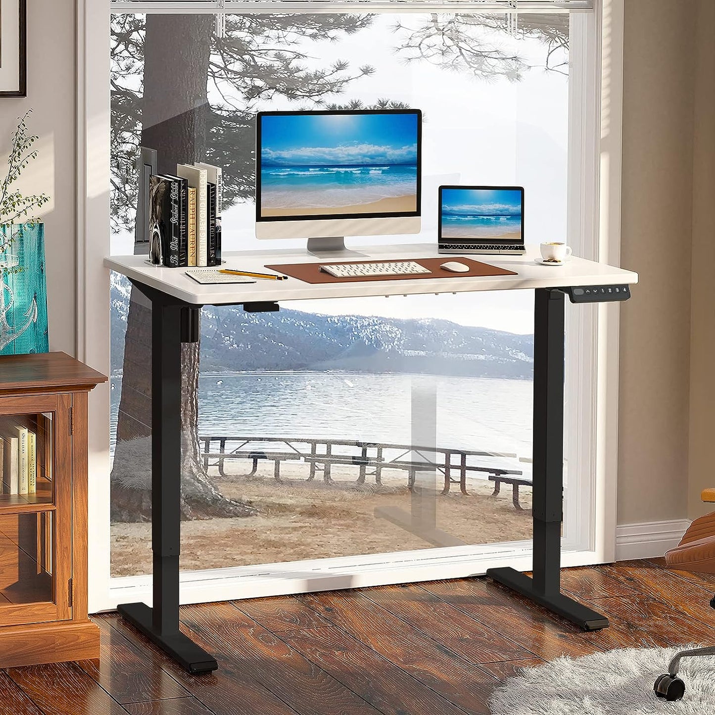 Standing Desk Whole-Piece Desktop with Memory Controller Electric Height Adjustable Stand Up Desk (Black Frame + White Top, 2 Packages), 40x24''