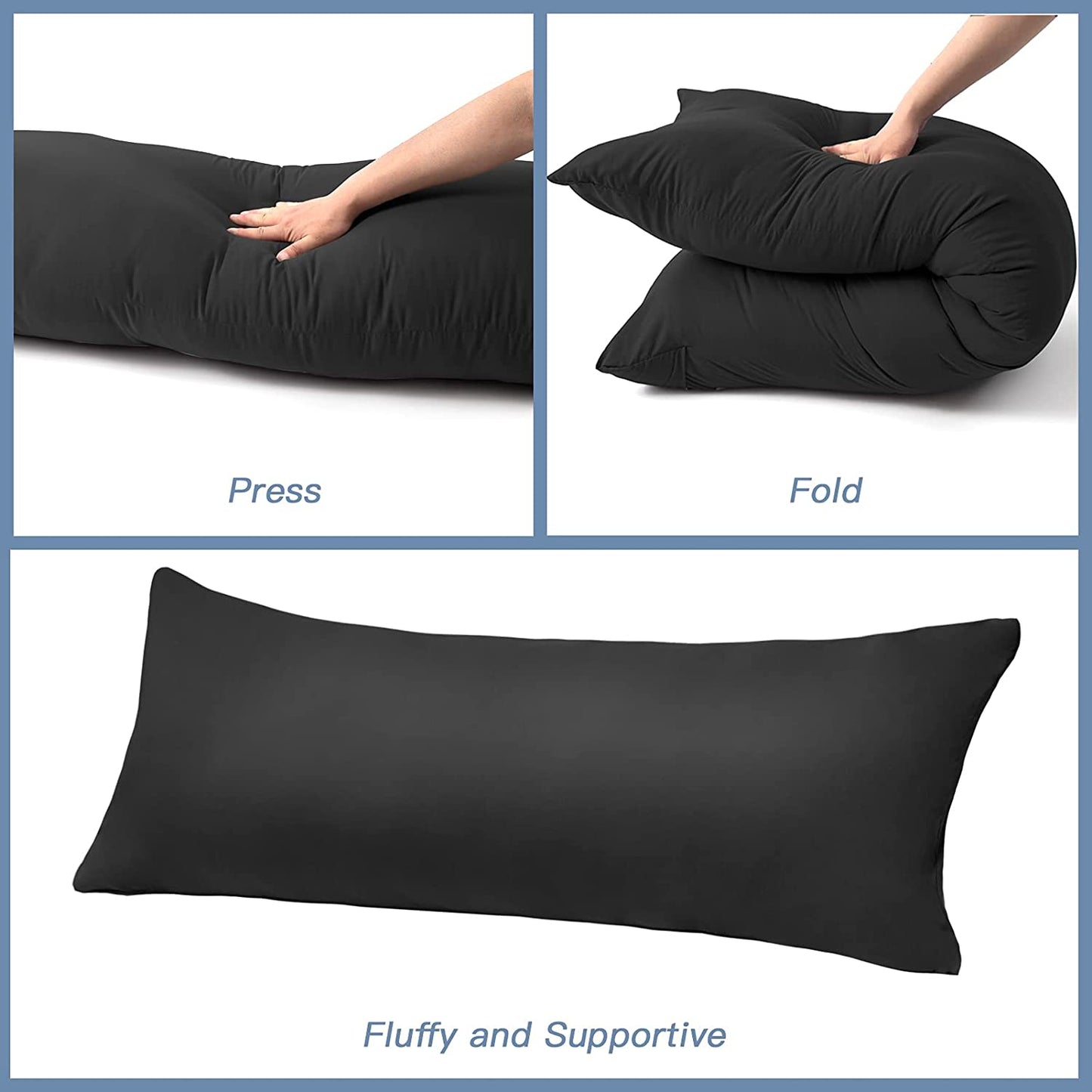 Premium Body Pillow Insert with Fiber Cover - Exceptionally Soft Full Body Pillow for Sleeping - Breathable Long Bed Pillow Insert, 20"x54" (Black, Includes Cover)