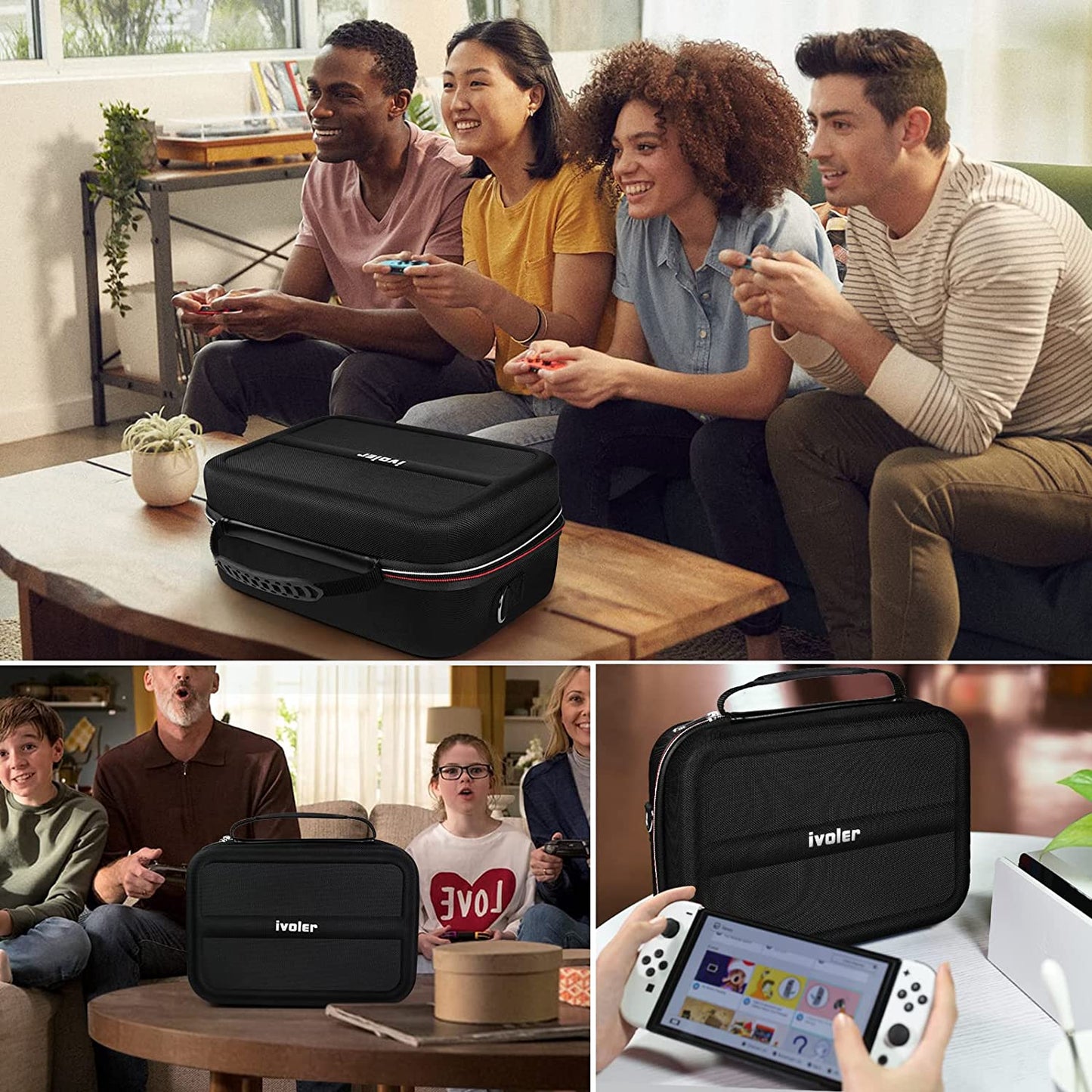  Carrying Storage Case for Nintendo Switch/Switch OLED Model (2021) - Portable Travel Protective Hard Messenger Bag with Soft Lining, Accommodates 18 Games, Switch Console, Pro Controller & Accessories - Black