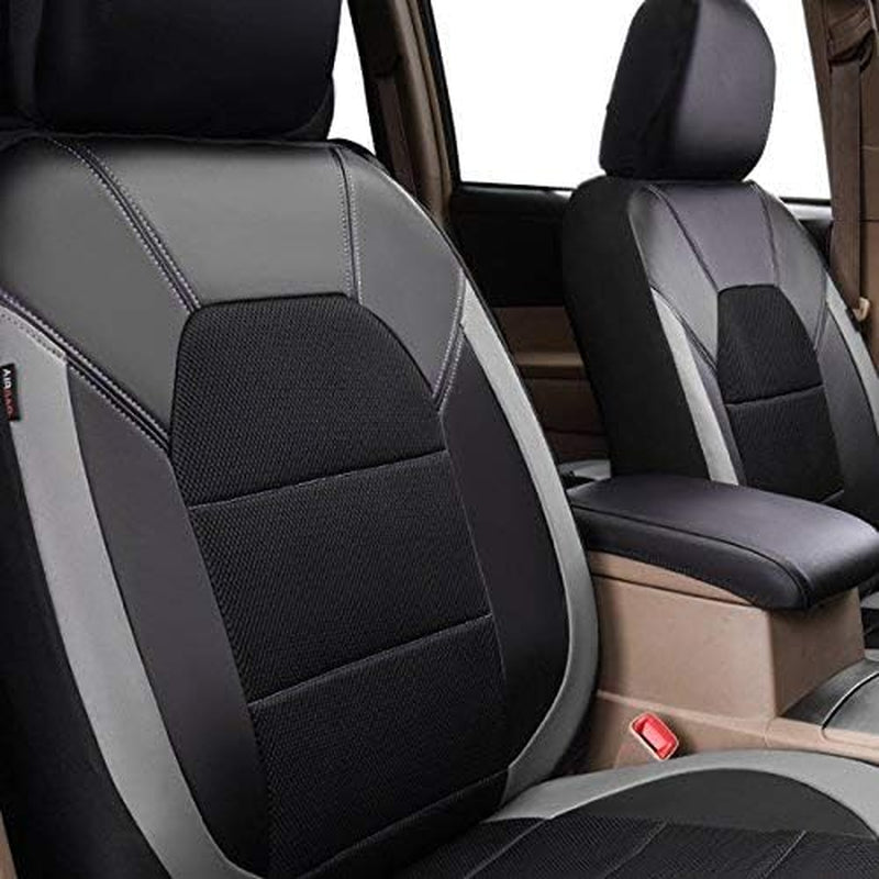 Leather and Mesh Universal Car Seat Covers,Airbag Compatible, for Sedans, Trucks,Suvs (Full Set, Black and Grey)