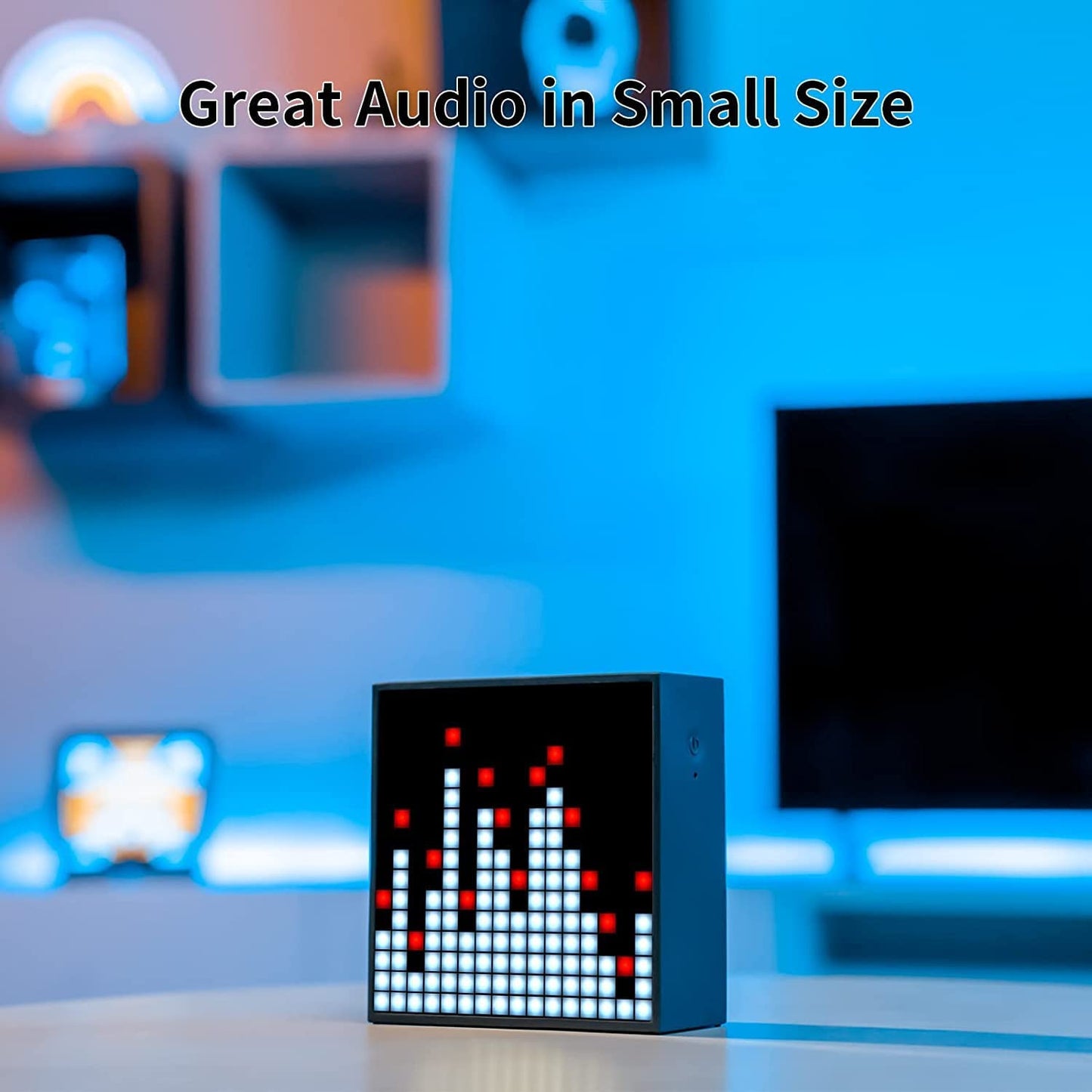 Timebox Evo Pixel Art Bluetooth Speaker Black with 16x16 LED Display. Features APP Control for Cool Animation Frame, Gaming Room Setup, and Bedside Alarm Clock