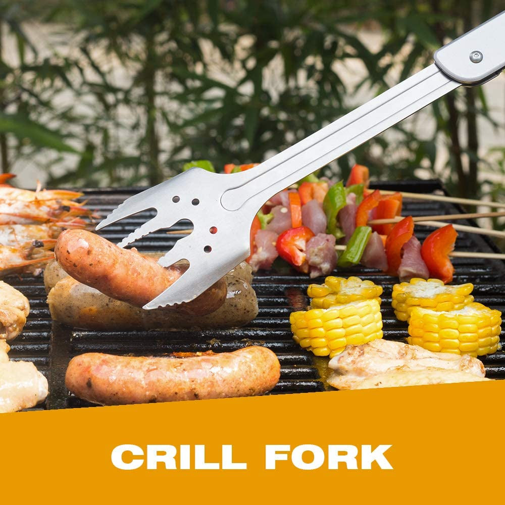 6-in-1 BBQ Multi Tool Grill Set: Includes Spatula, Fork, Barbecue Tongs, Bottle Opener, and More - Perfect for Backyard Grilling and Camping Adventures