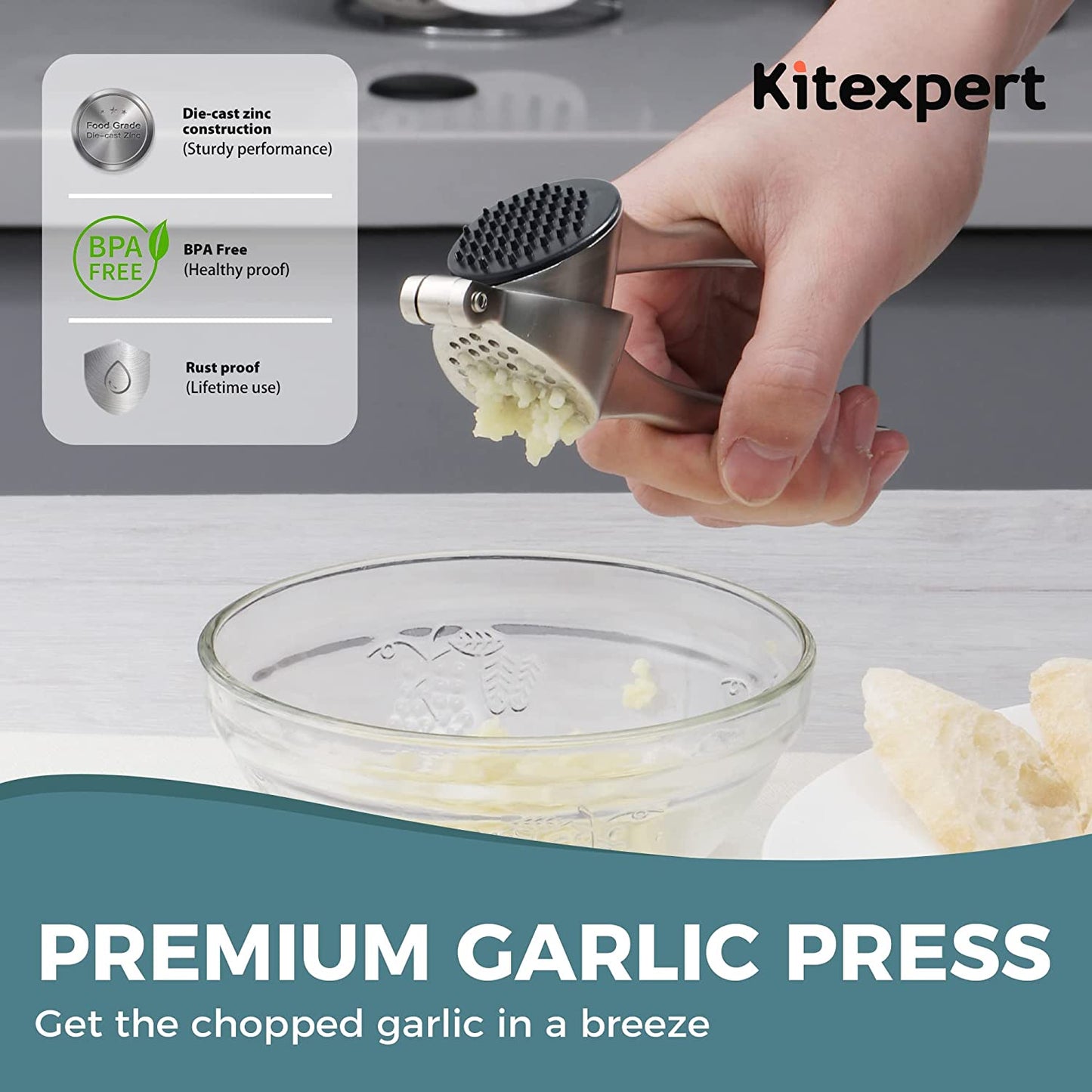 Premium Garlic Press, Mincer with Cood Ergonomic Grips, Professional Garlic Presser Crusher and Peeler Set, Sturdy Ginger Press for Nuts & Seeds, Easy to Clean and Dishwasher Safe