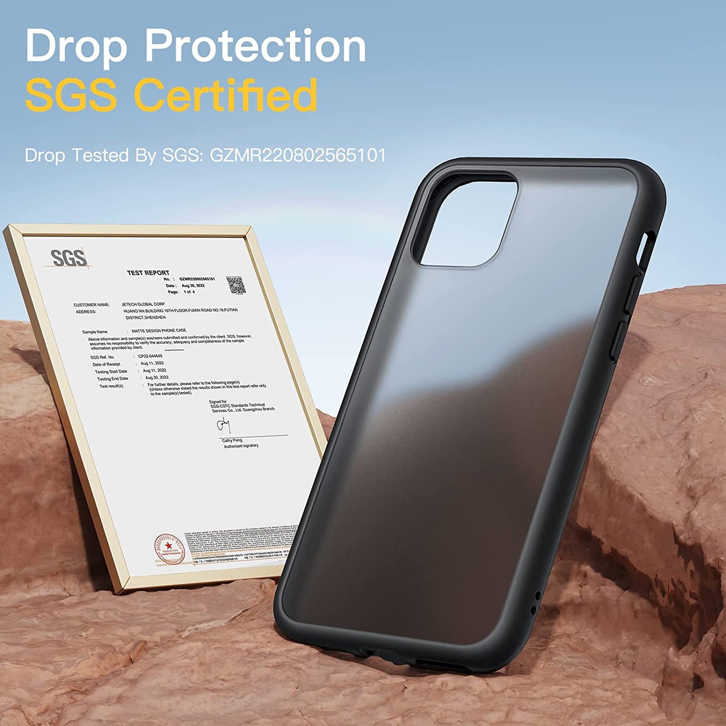  iPhone 11 6.1-Inch Matte Case - Military Grade Shockproof Drop Protection, Frosted Translucent Back Cover, Anti-Fingerprint - Black