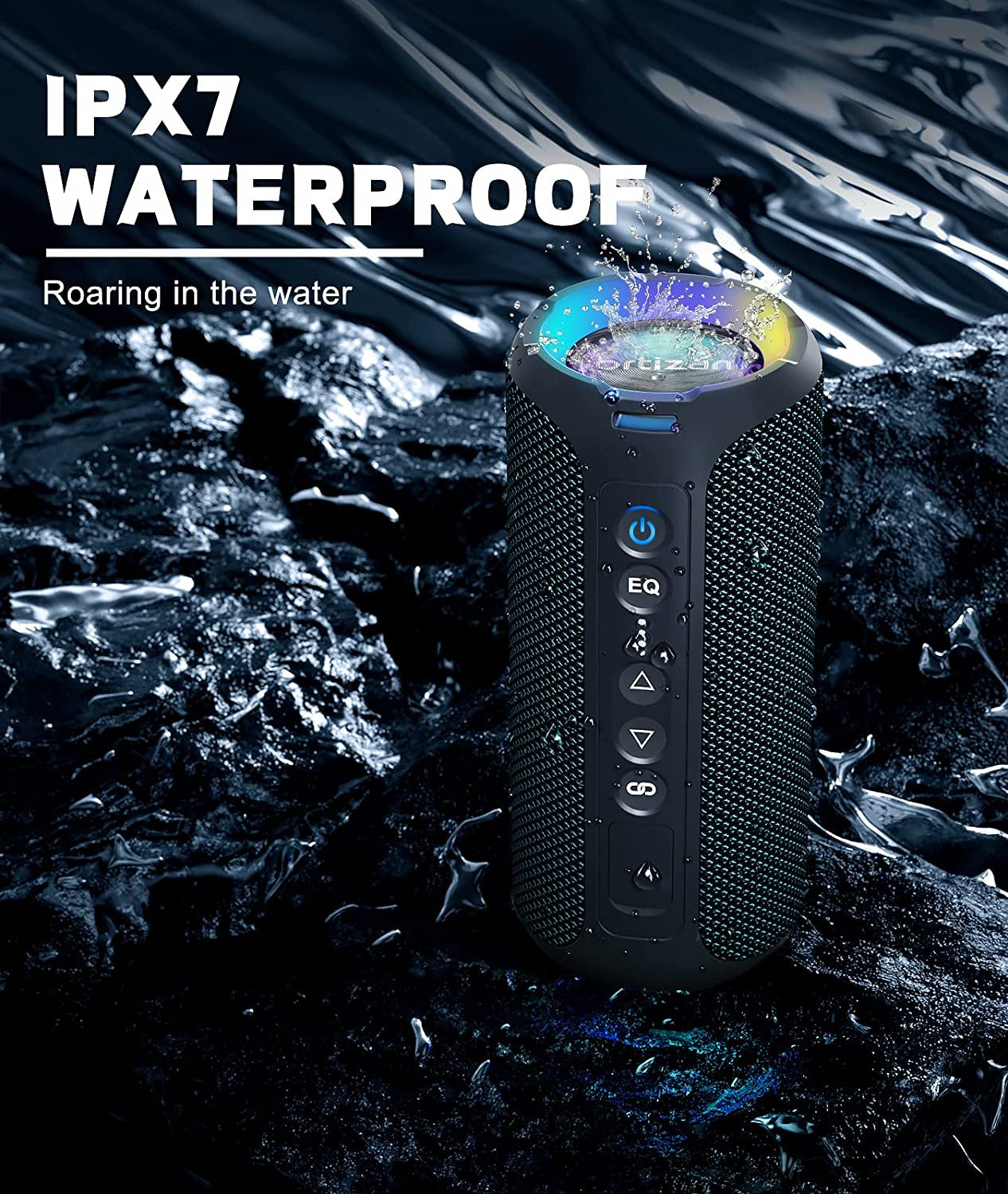 Portable Bluetooth Speaker: 40W Wireless Speakers with LED Light, 360° Strong Bass Stereo. IPX7 Waterproof, 30H Playtime, and Dual Pairing for Home Use.