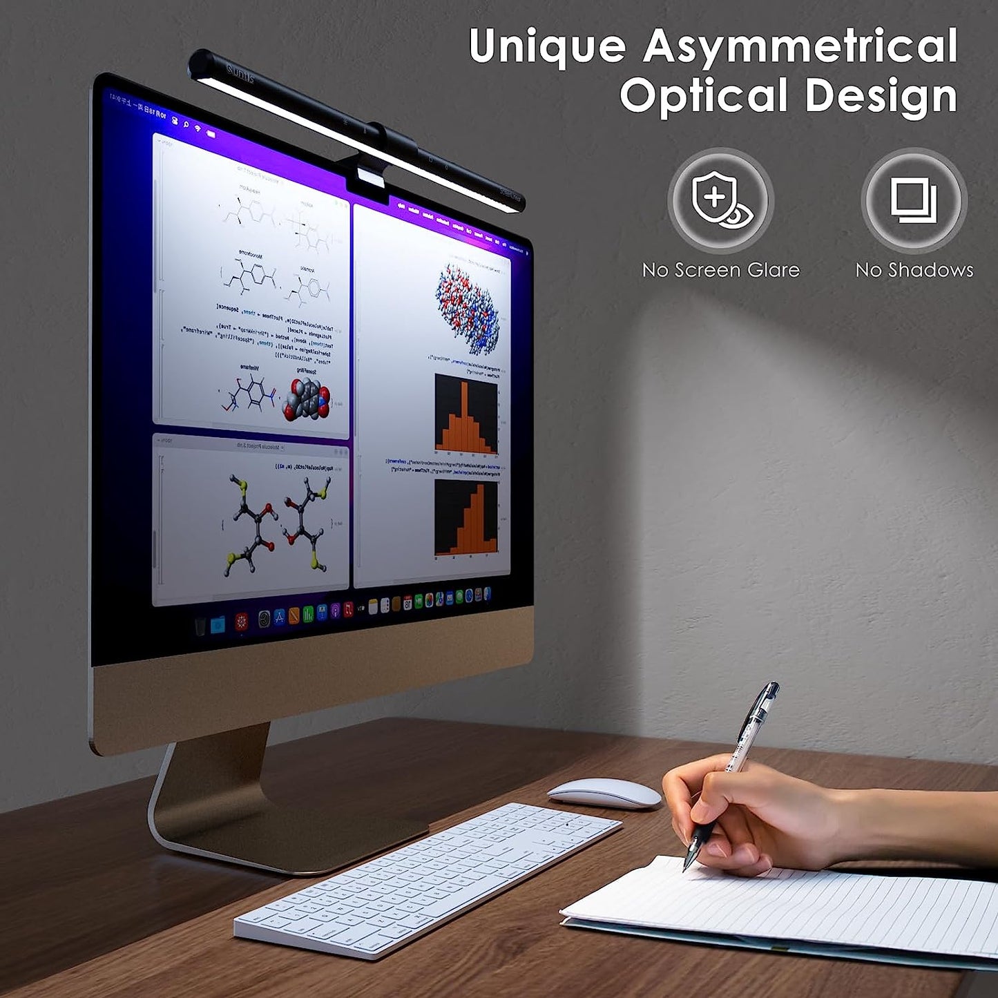 Computer Monitor Lamp - E-Reading LED Task Lamp with Auto-Dimming & Adjustable Brightness for Home Office, Eye-Friendly Screen Lamp with Touch Control for Reduced Glare