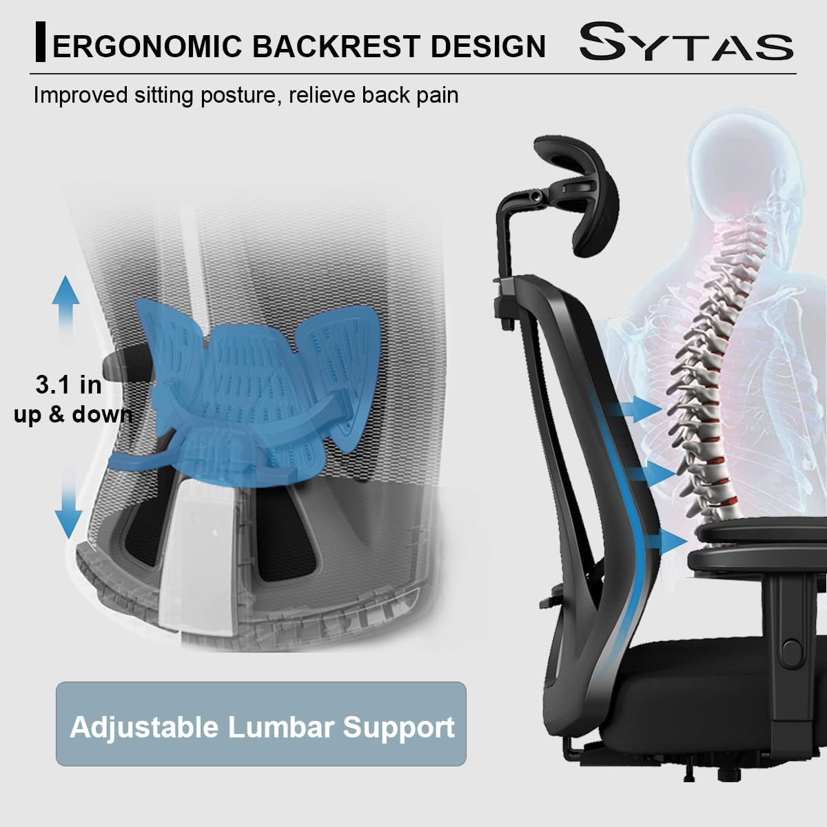 Ergonomic Office Chair - A Home Office Desk Chair with Lumbar Support, Adjustable Headrest, High Back, Mesh Design, Thickened Cushion, and 90°-145° Tilt Function, All in a Sleek Black Finish.