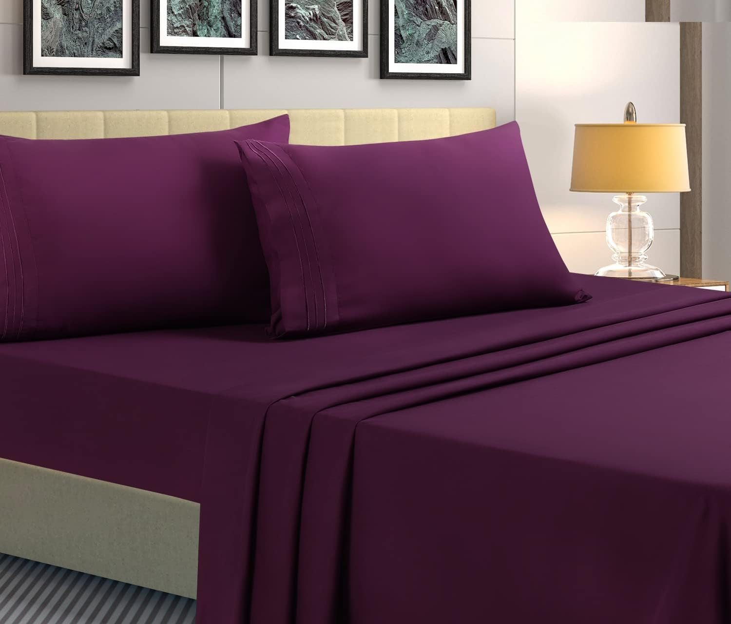 4 Piece King Super Soft Bed Sheet Set - 1800 Microfiber Bed Sheets with Pillowcases, 14-inch Deep Pocket, Wrinkle Fade Resistant, Luxury Bedding Sheets (Purple, King)