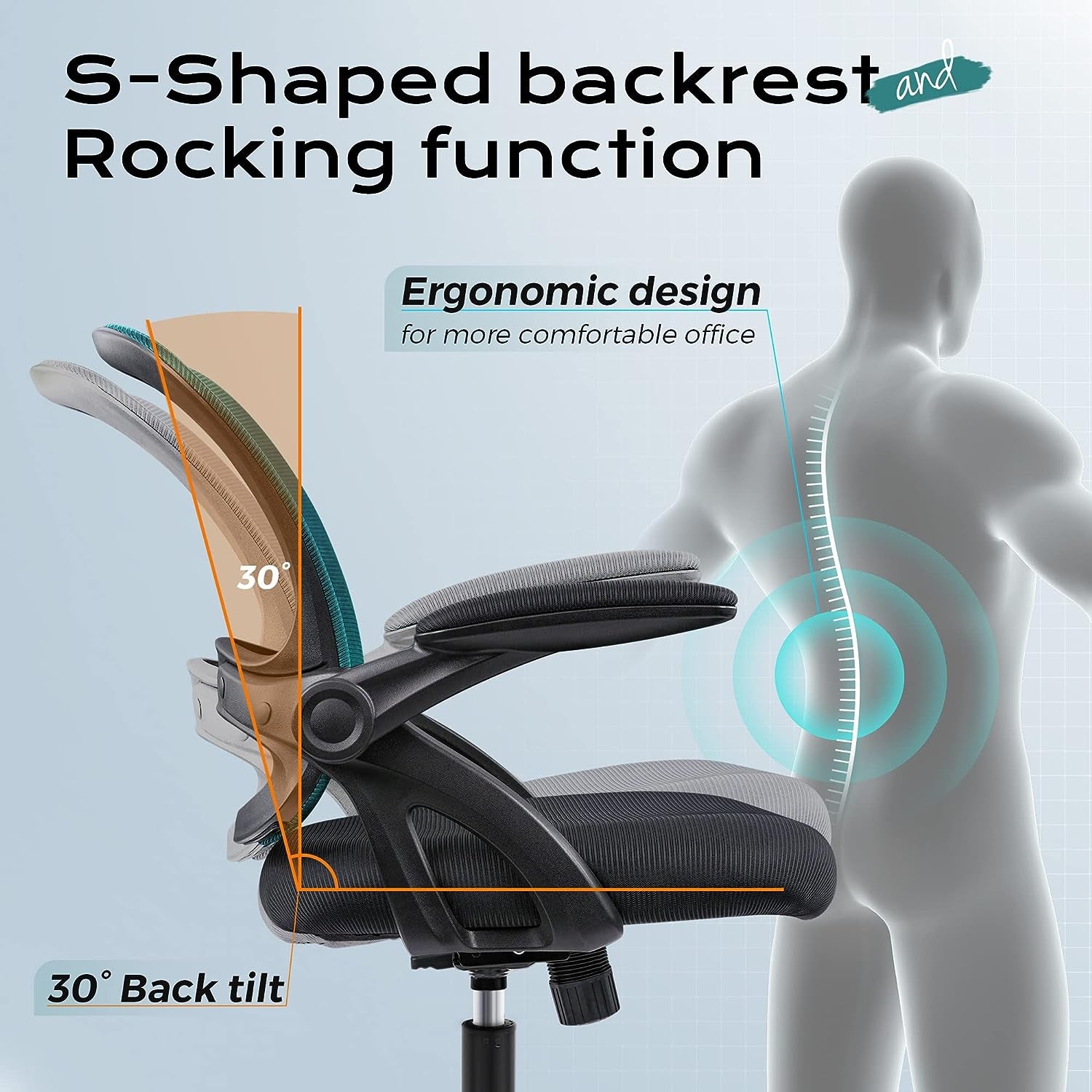 Ergonomic Mesh Office Chair with Lumbar Support, Wheels, Flip-up Arms, Swivel, Adjustable Height - Black
