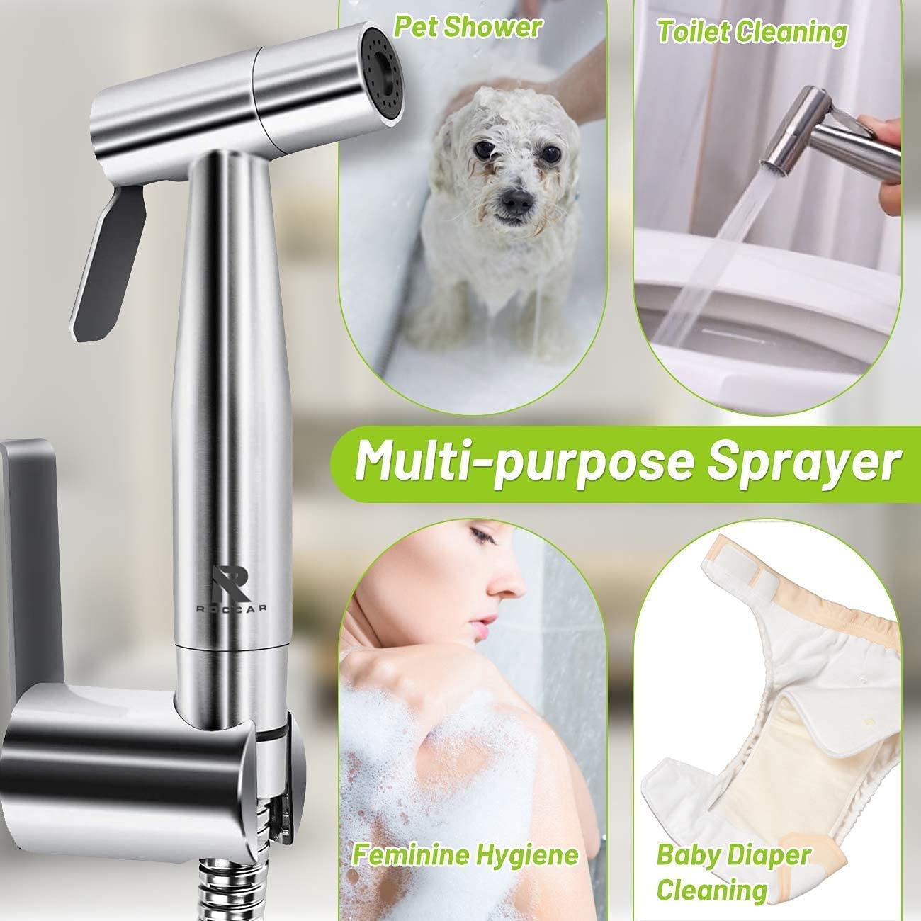 Handheld Bidet Sprayer for Toilet: Hose Attachment for Feminine Wash, Baby Cloth Diaper Washer, Stainless Steel Cleaner, and Shower Sprayer for Pets - Ideal for Bathroom or Toilet Use.