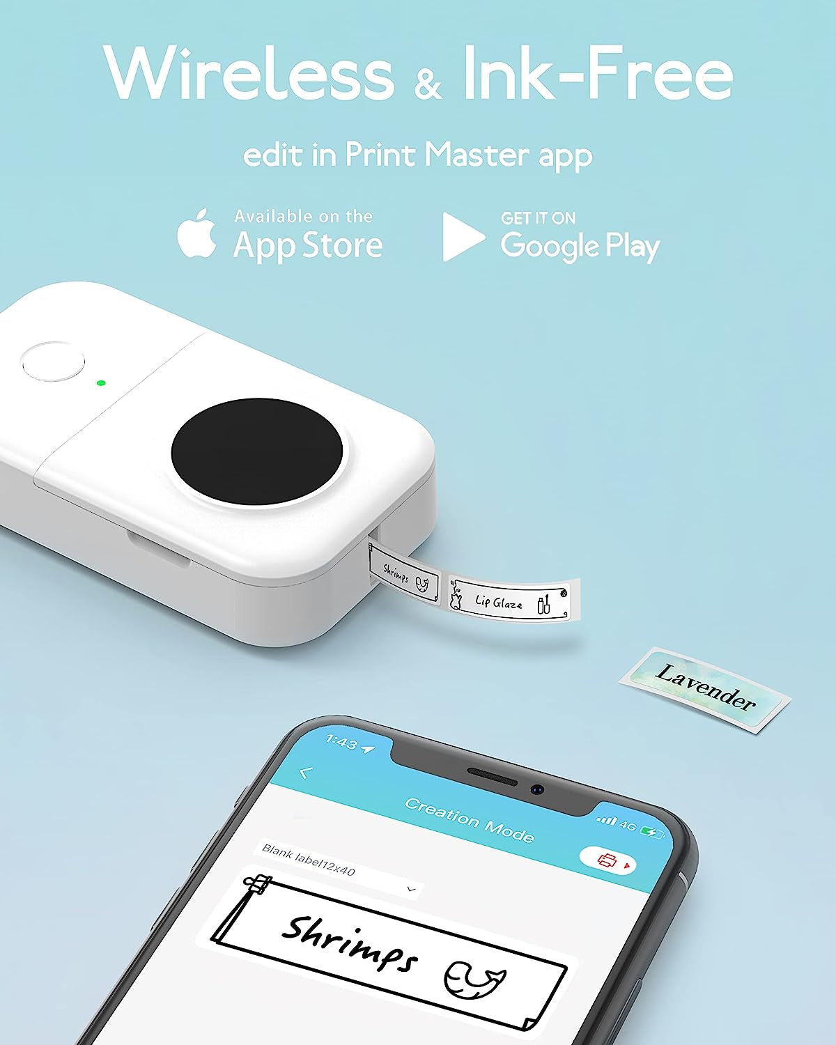 Thermal Smart Bluetooth Label Maker: A Mobile Pocket Label Maker Machine with Wireless Capability and Tape. This Handy Sticker Maker is Compatible with iOS & Android, Making it Ideal for Home and Office Organization Needs.