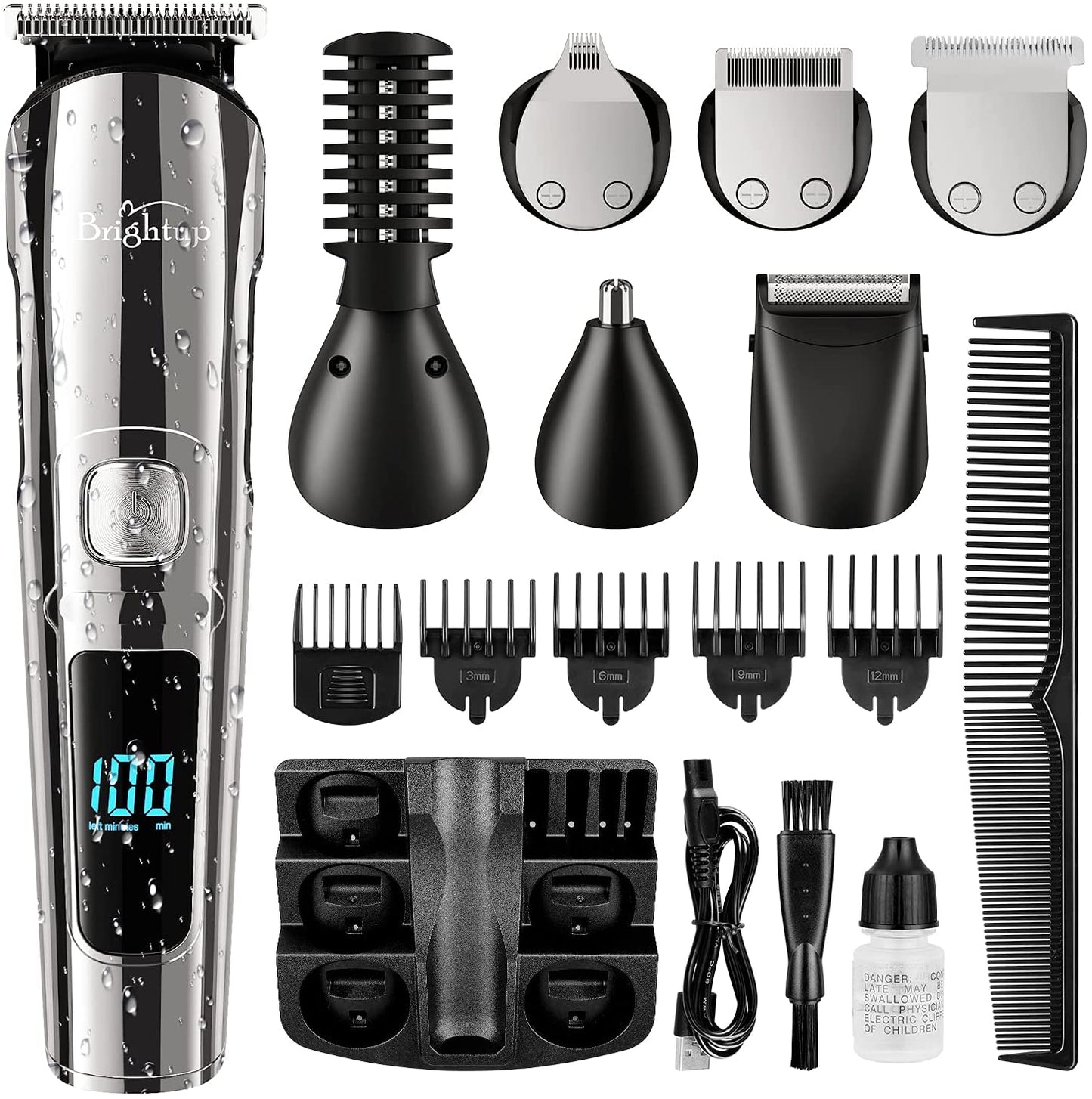 Men's Beard Trimmer - Multifunctional Hair Clippers & Trimmer - IPX7 Waterproof for Use on Mustache, Face, Nose, Ears, and Body - Electric Razor with USB Rechargeable & LCD Display 