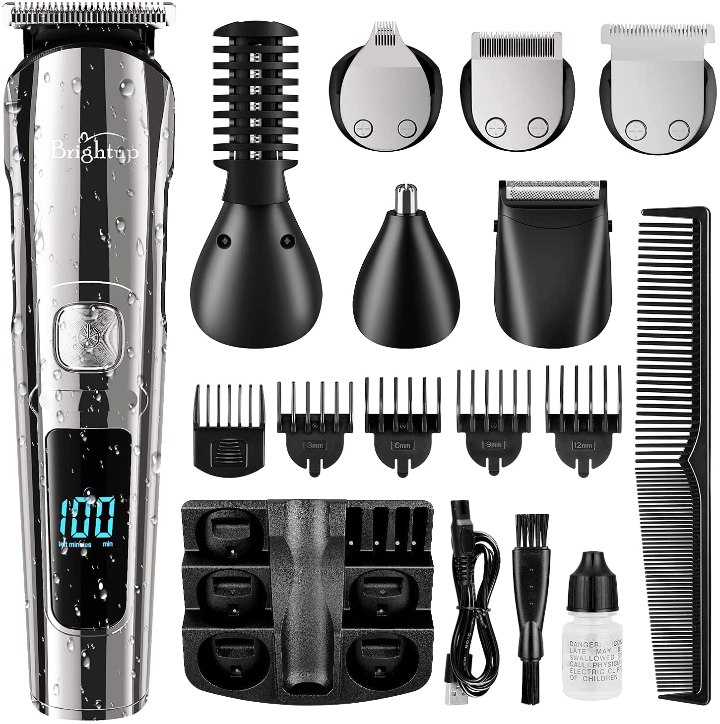 Men's Beard Trimmer - Multifunctional Hair Clippers & Trimmer - IPX7 Waterproof for Use on Mustache, Face, Nose, Ears, and Body - Electric Razor with USB Rechargeable & LCD Display 
