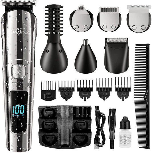 Men's Beard Trimmer - Multifunctional Hair Clippers & Trimmer - IPX7 Waterproof for Use on Mustache, Face, Nose, Ears, and Body - Electric Razor with USB Rechargeable & LCD Display 