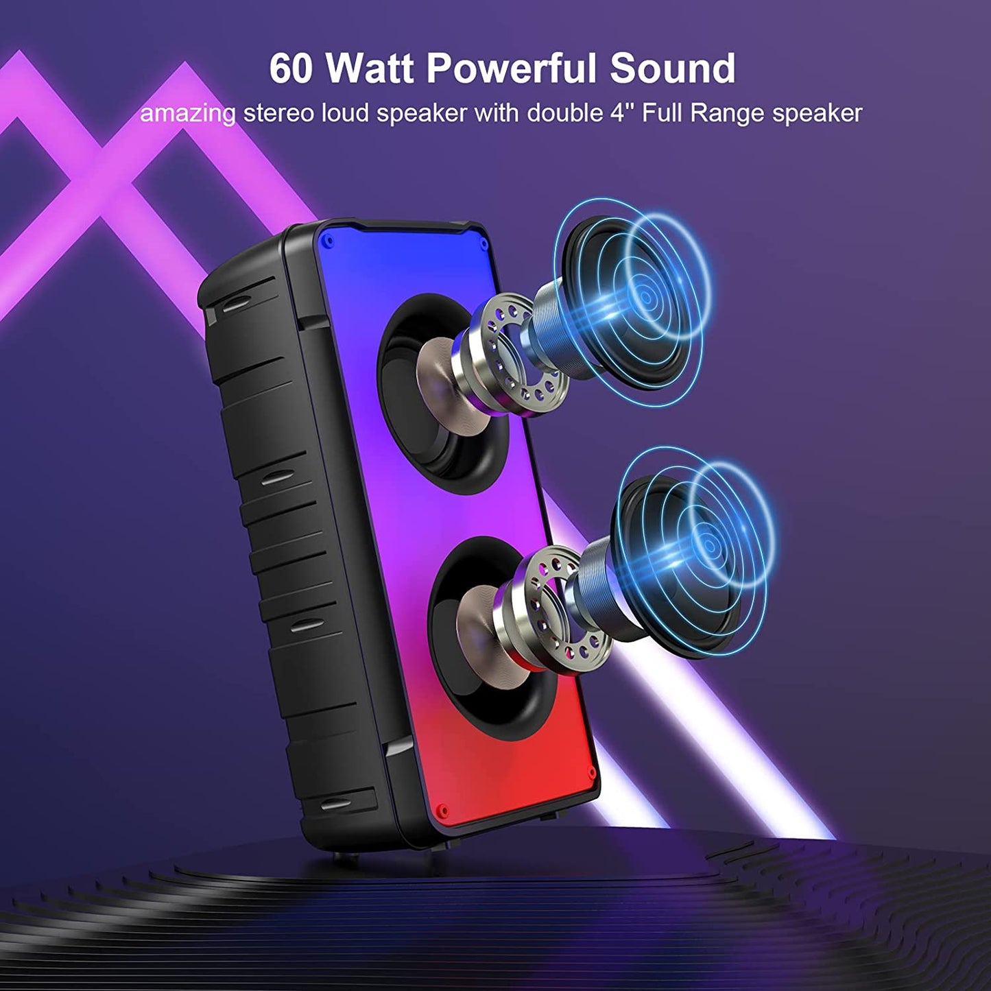 Bluetooth Speakers: 60W (80W Peak) Portable Loud Wireless Stereo Speaker with Rich Bass, Bluetooth 5.0, FM Radio, Colorful Lights, TWS Pairing, 10000mAh Battery. Perfect Outdoor Speaker for Home Parties and Gifts.