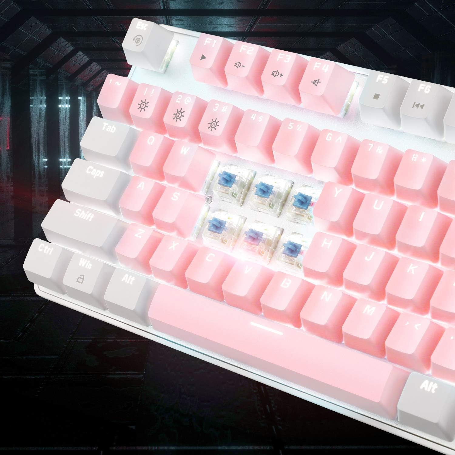 Mechanical Gaming Keyboard, New Upgraded 104 Keys White LED Backlit Keyboard with Blue Switches. USB Wired Mechanical Gaming Keyboard for Computer Laptop PC Gamers White and Pink