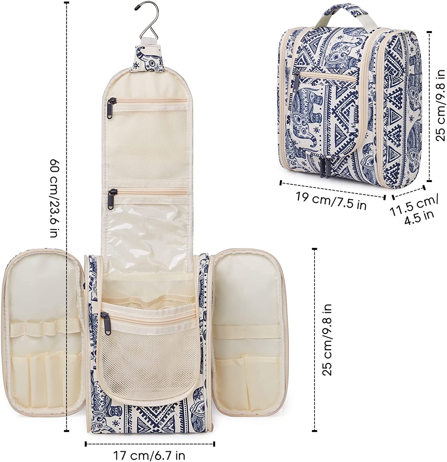 Hanging Travel Toiletry Bag: A Medium-sized Cosmetic and Makeup Organizer Medium Elephant Print