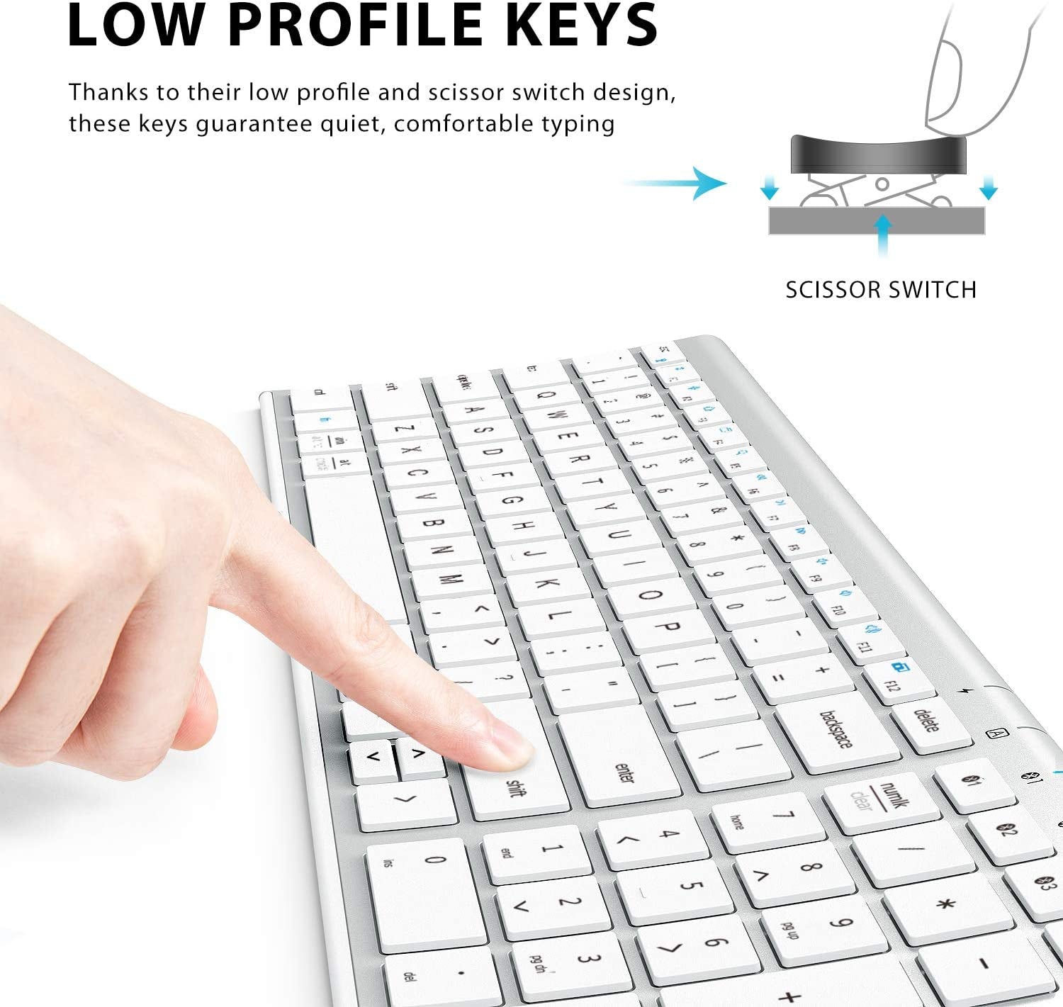 Bluetooth Keyboard: Rechargeable Multi-Device Keyboard with Number Pad, Full Size Ergonomic Design and Stable Bluetooth 5.1 Connection for iPad, iPhone, Mac, iOS, Android, and Windows