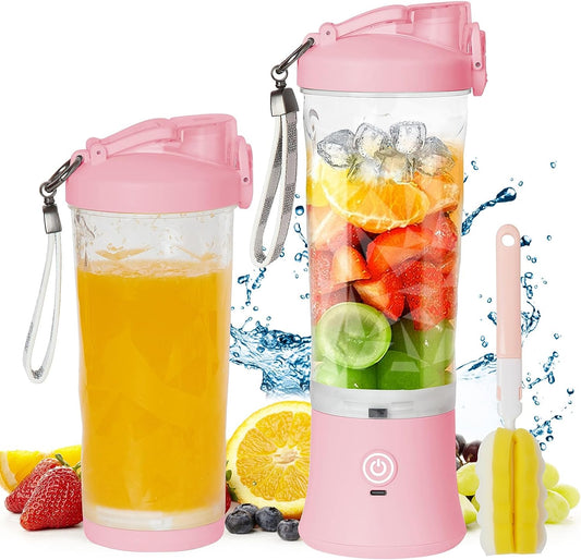 Mini Portable Blender with 6 Blades - 270 Watt Power for Shakes and Smoothies. Waterproof, USB Rechargeable, Includes 20 oz BPA Free Blender Cups with Travel Lid.